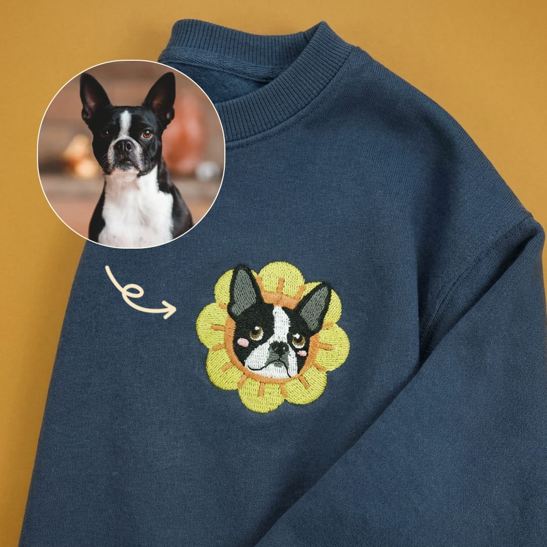 Custom Sunflower Embroidered Dog Portrait Hoodie, Sweatshirt, T-shirt – Paw  to Wear