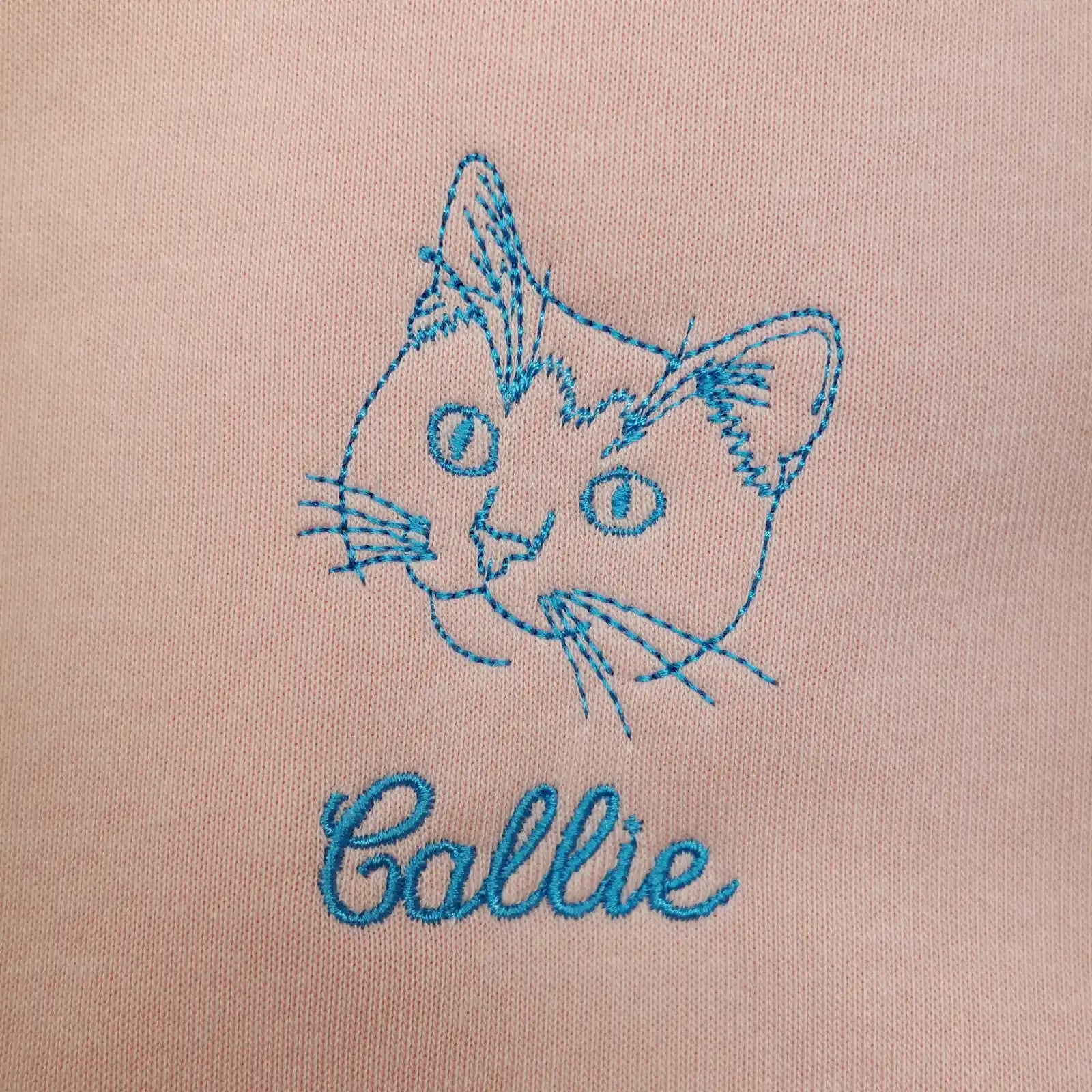 Custom Outline Embroidered Cat Portrait Hoodie, Sweatshirt