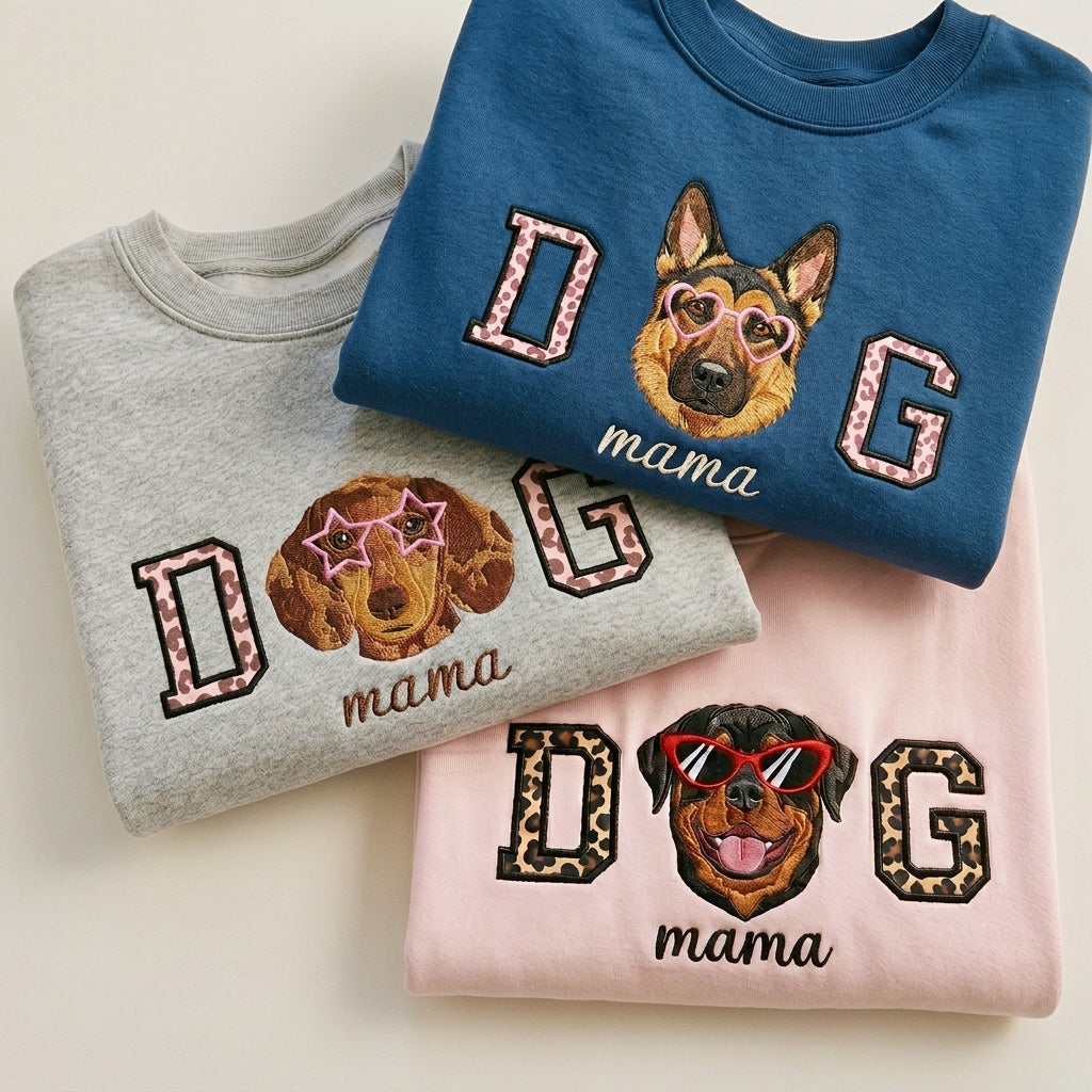 Custom DOG mama Embroidered Pet Portrait Sweatshirt
