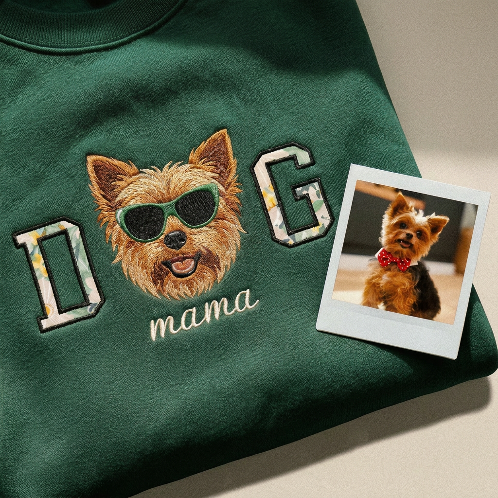 Custom DOG mama Embroidered Pet Portrait Sweatshirt