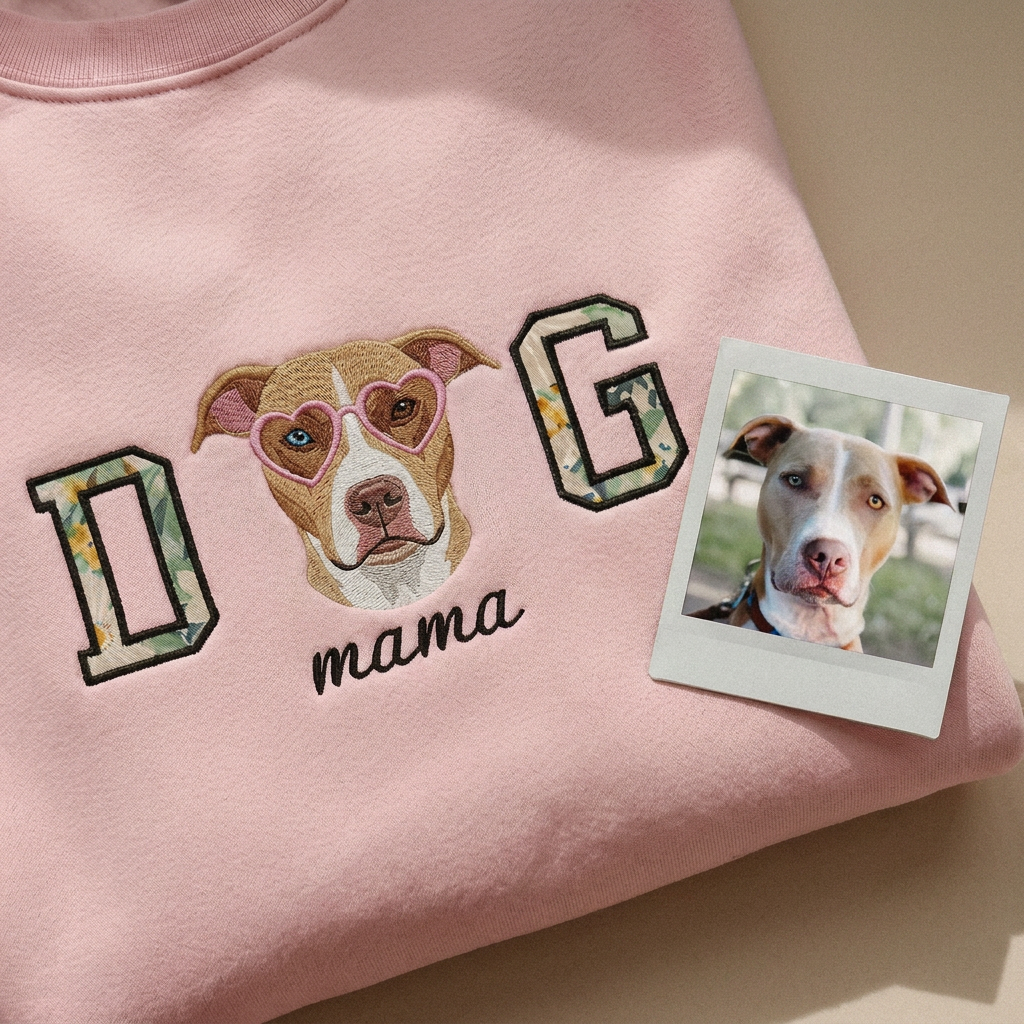 Custom DOG mama Embroidered Pet Portrait Sweatshirt