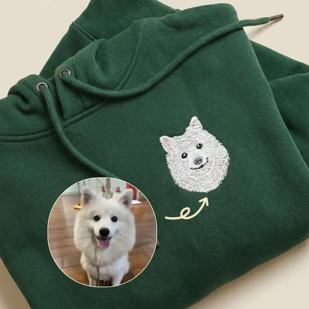 Custom Full-Color Embroidered Dog Portrait Hoodie