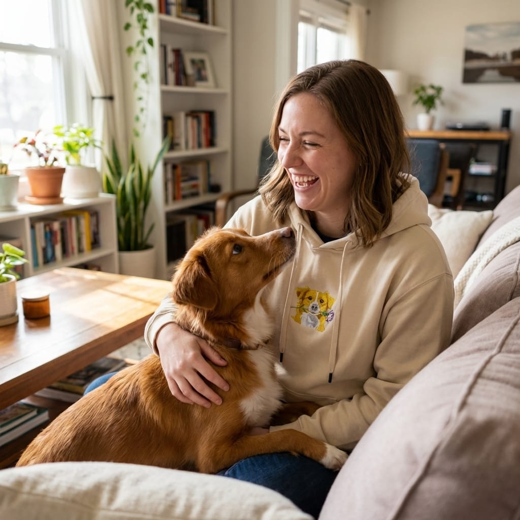 Custom Gentle Petal Embroidered Dog Portrait Hoodie, Sweatshirt