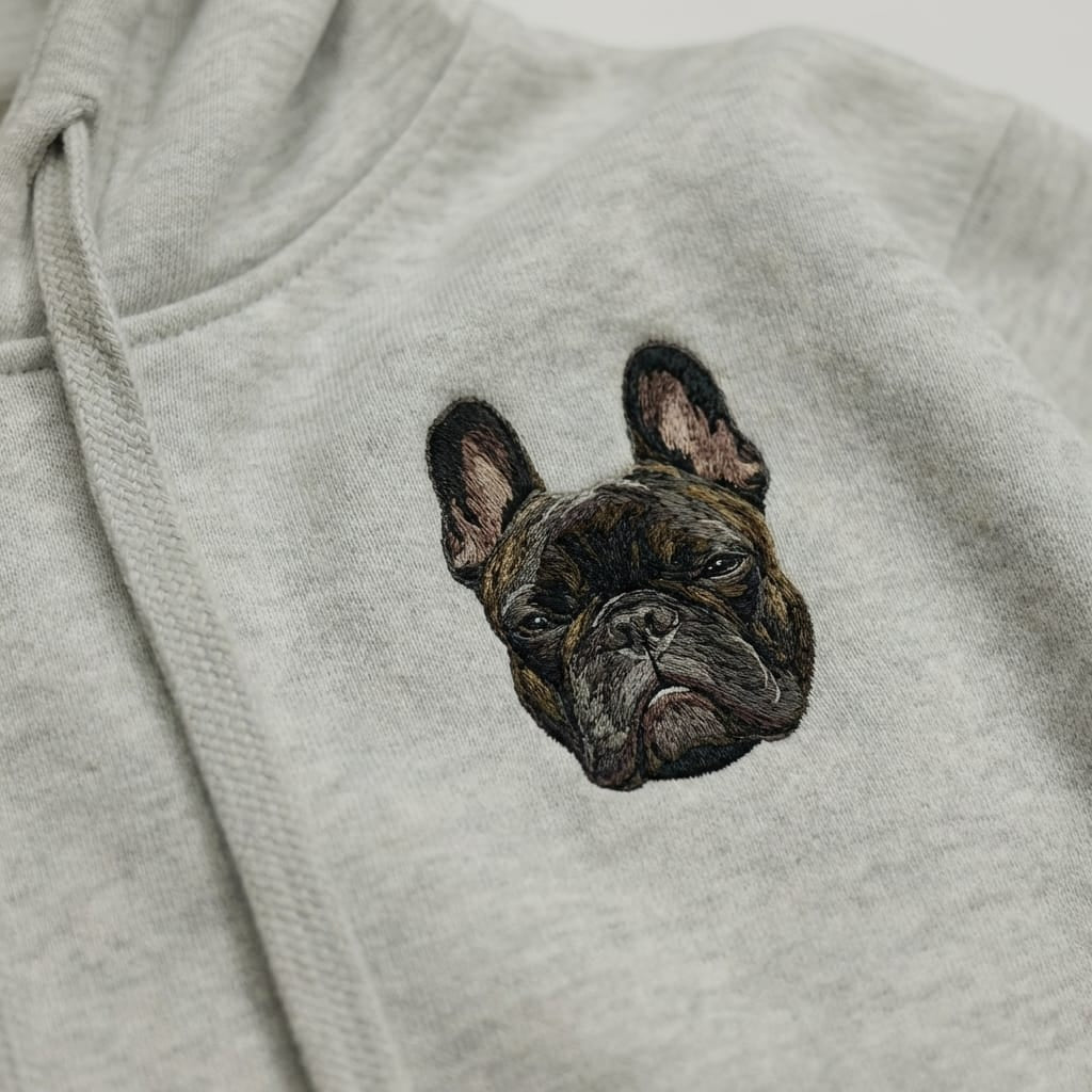 Custom Full-Color Embroidered Dog Portrait Hoodie