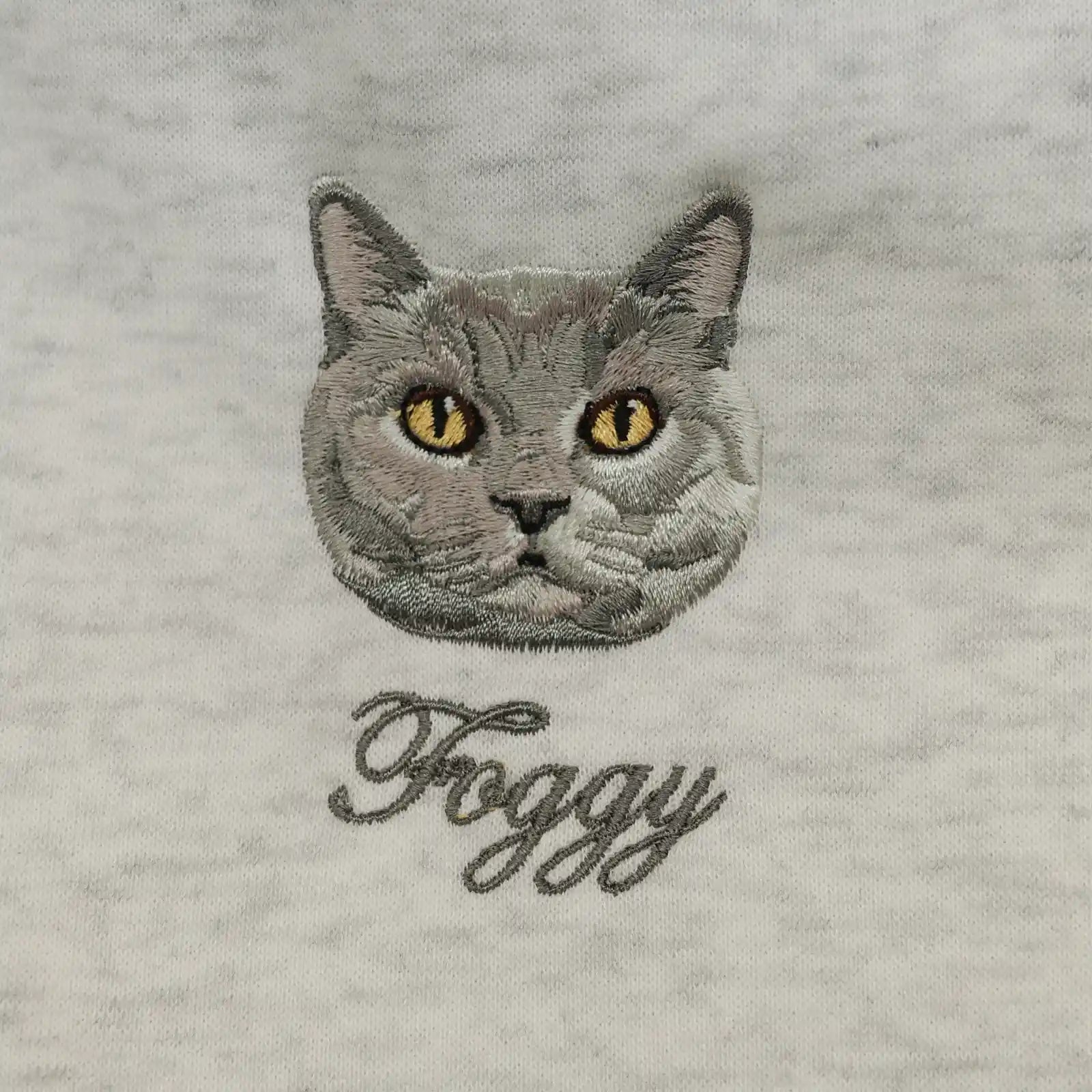Custom Full-Color Embroidered Cat Portrait Hoodie, Sweatshirt