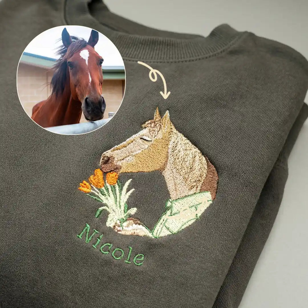 Custom Full-Color Embroidered Cat Portrait Hoodie, Sweatshirt