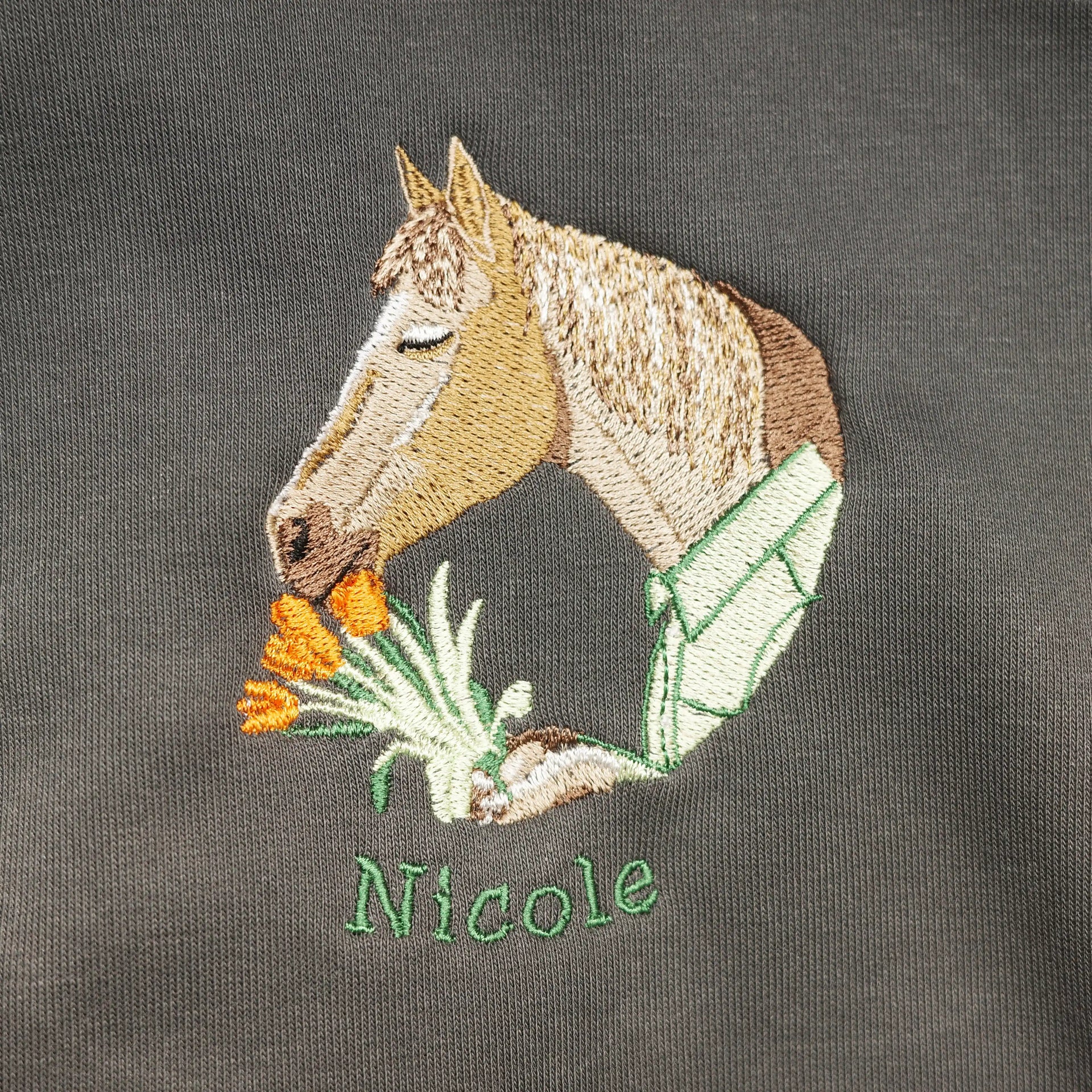 Custom Blooming Hug Embroidered Horse Portrait Sweatshirt, Hoodie