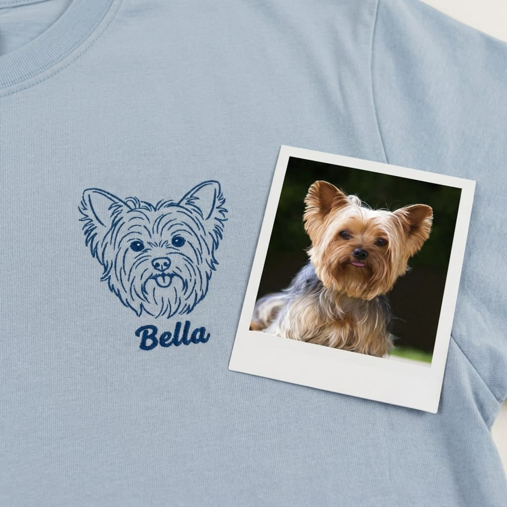 Custom Outline Embroidered Pet Portrait T-shirt