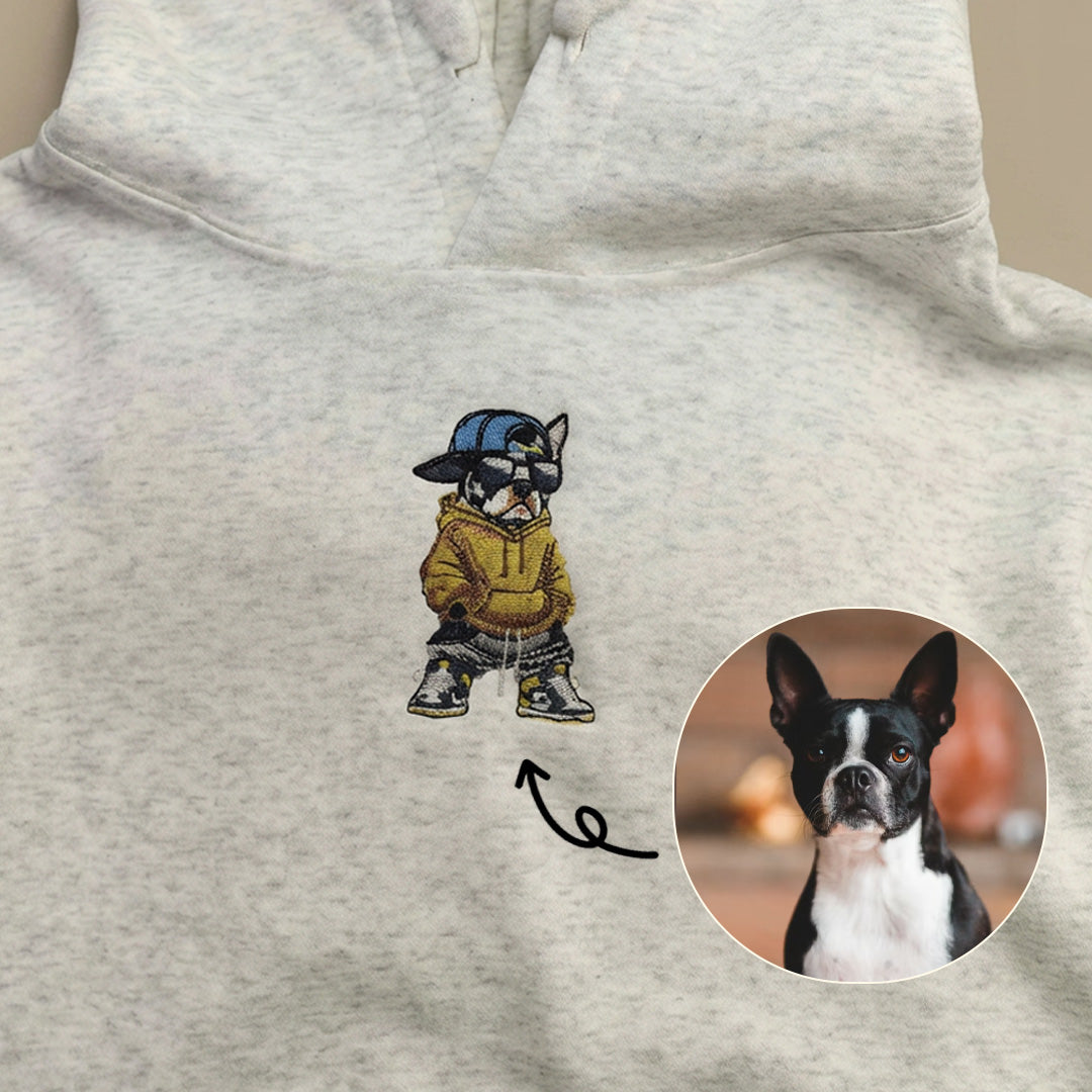 Custom City Cool Embroidered Dog Portrait Hoodie, Sweatshirt