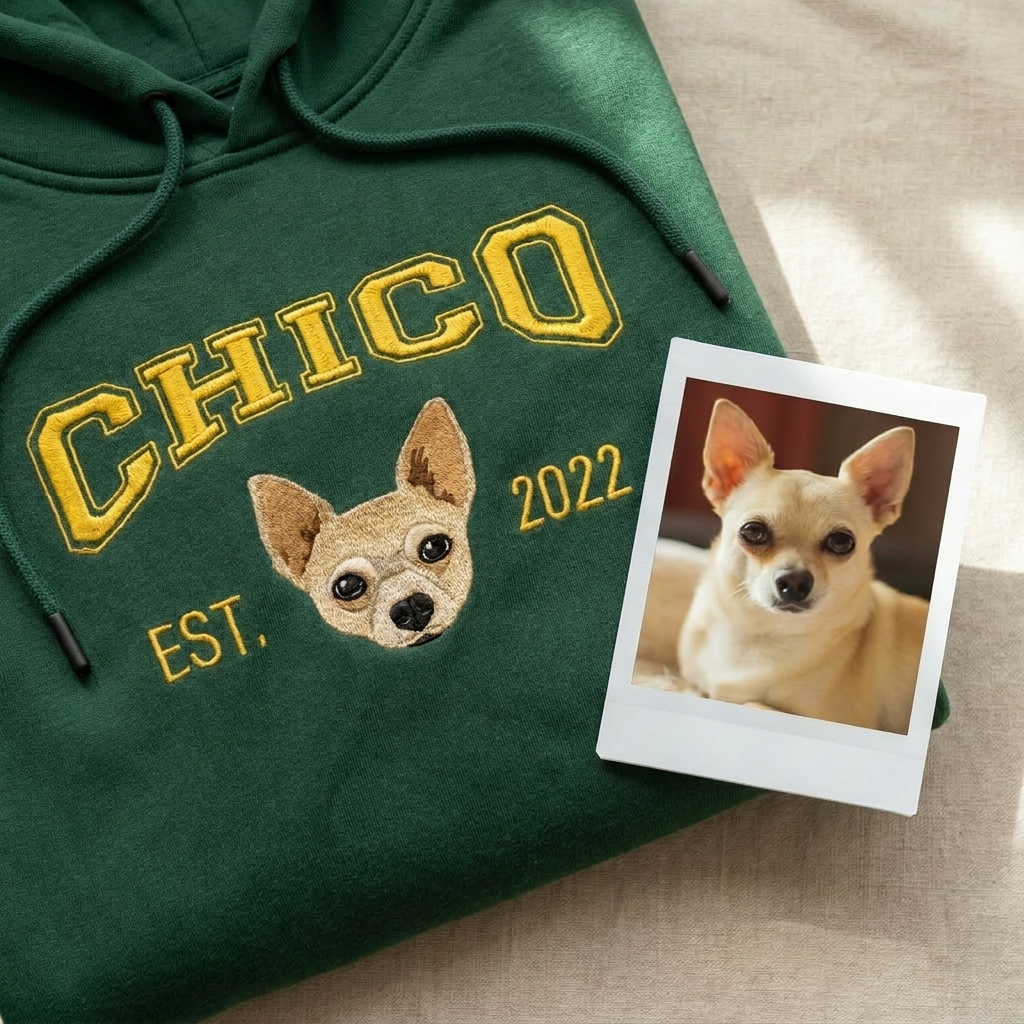 Custom College Embroidered Pet Portrait Hoodie