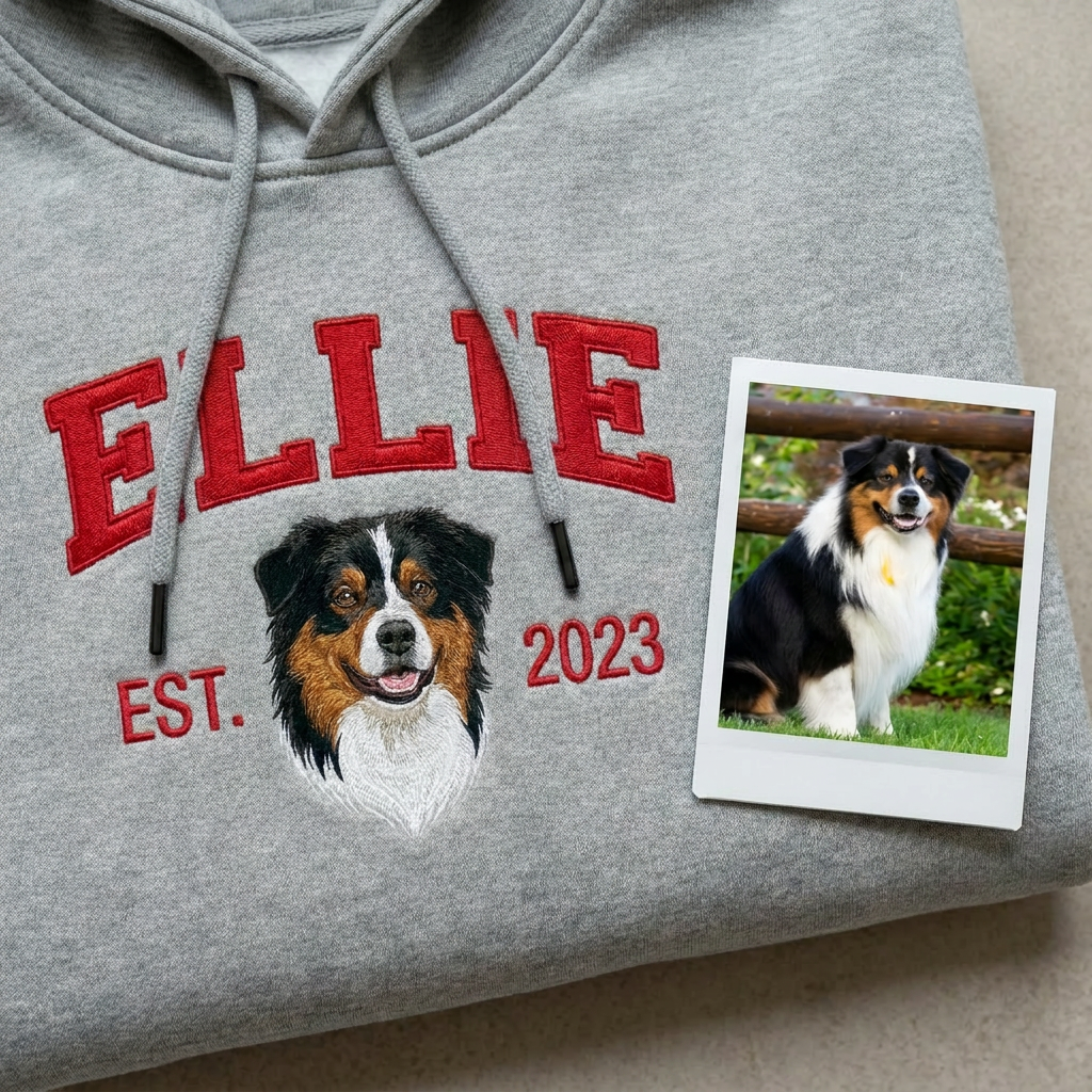 Custom College Embroidered Pet Portrait Hoodie
