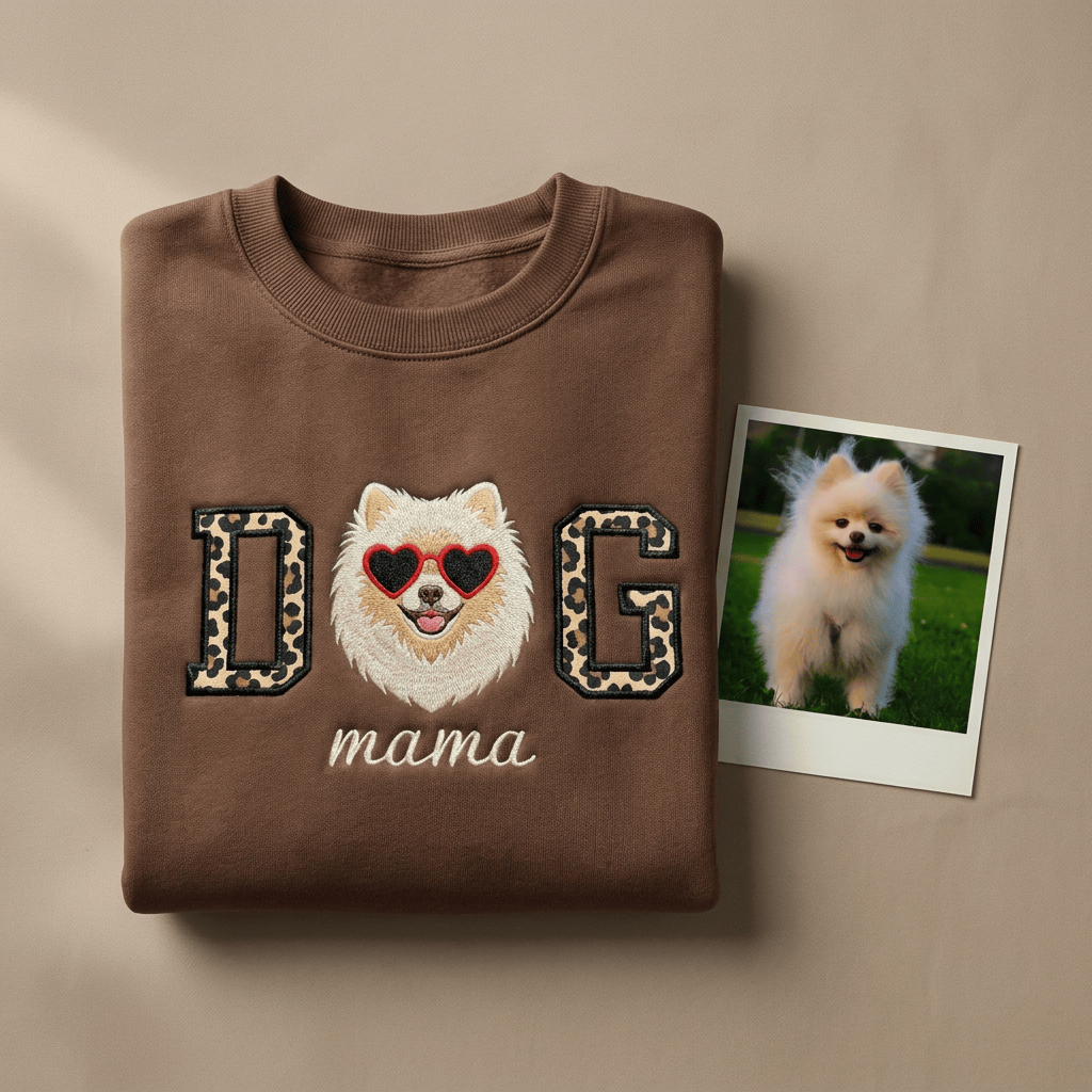 Custom DOG mama Embroidered Pet Portrait Sweatshirt