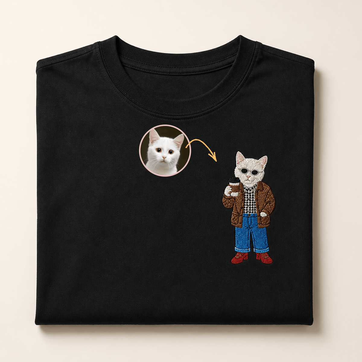 Custom Pet Embroidered Vogue Stitch T-Shirt