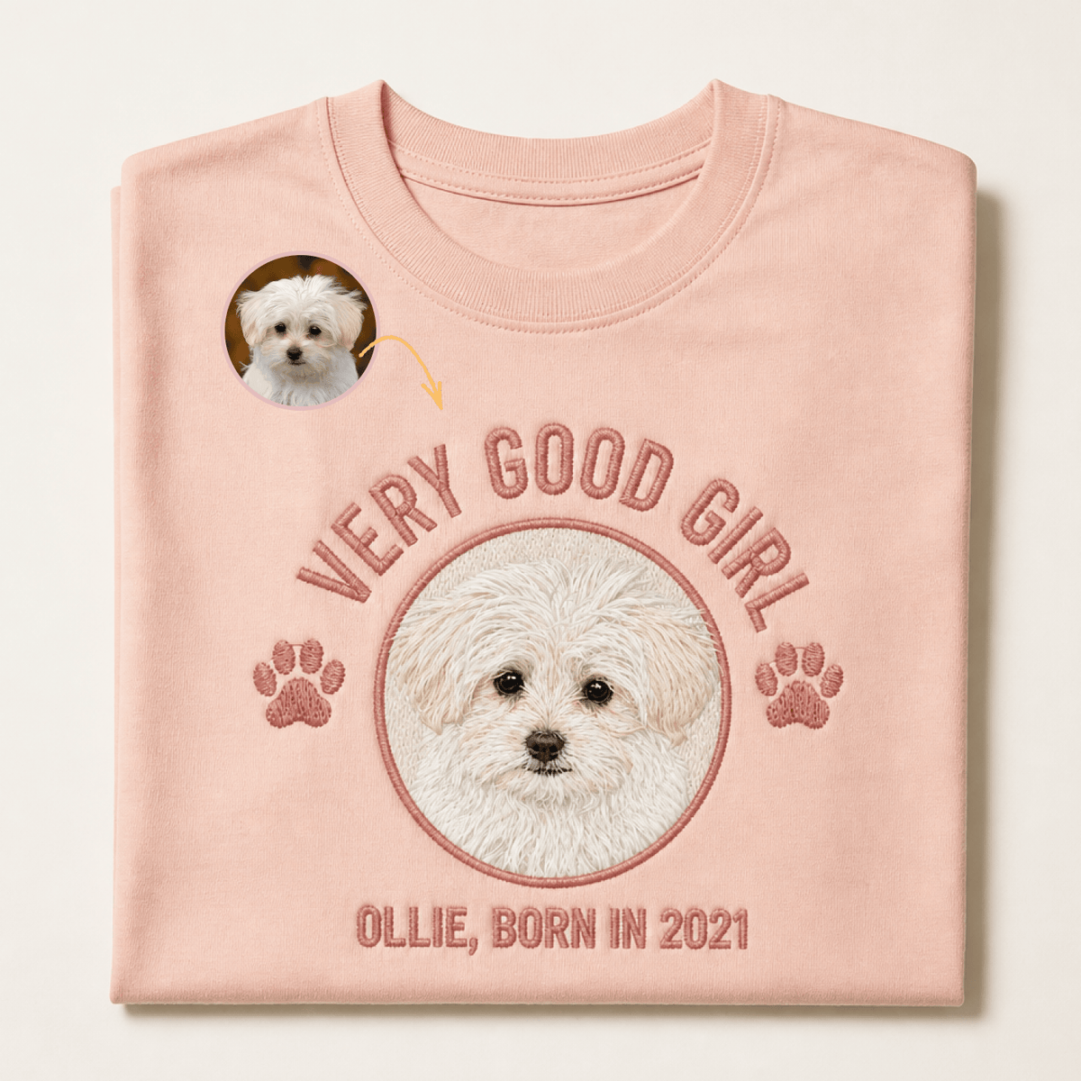 Custom Pet Embroidered Crest Stitch T-Shirt