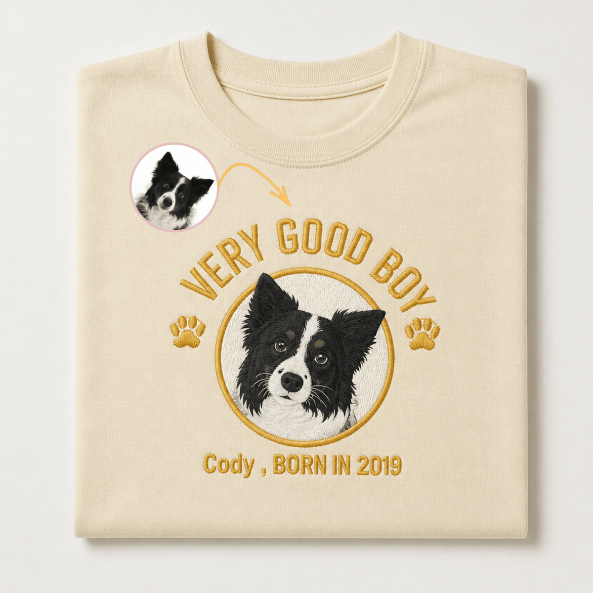 Custom Pet Embroidered Crest Stitch T-Shirt