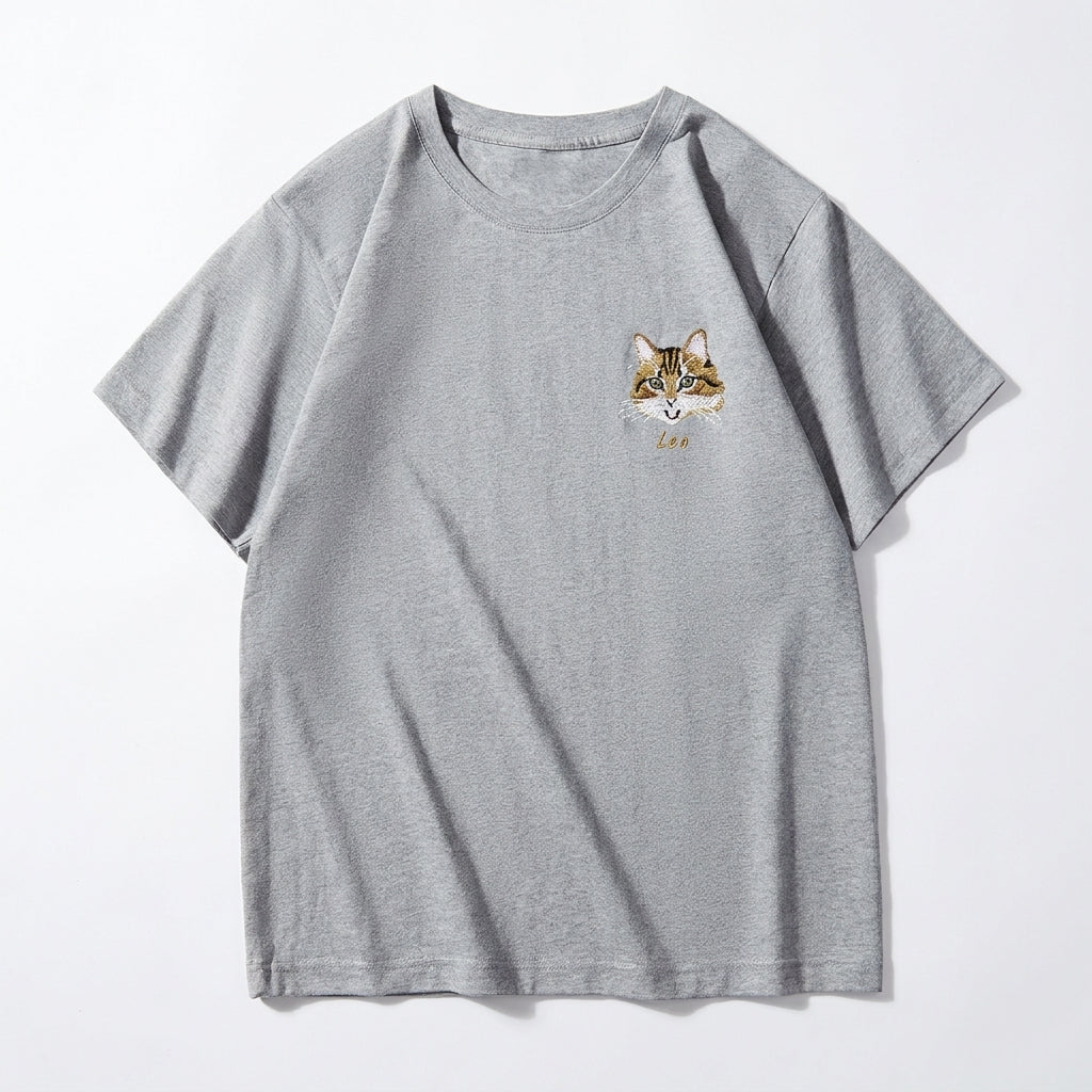 Custom Full-Color Embroidered Pet Portrait T-shirt