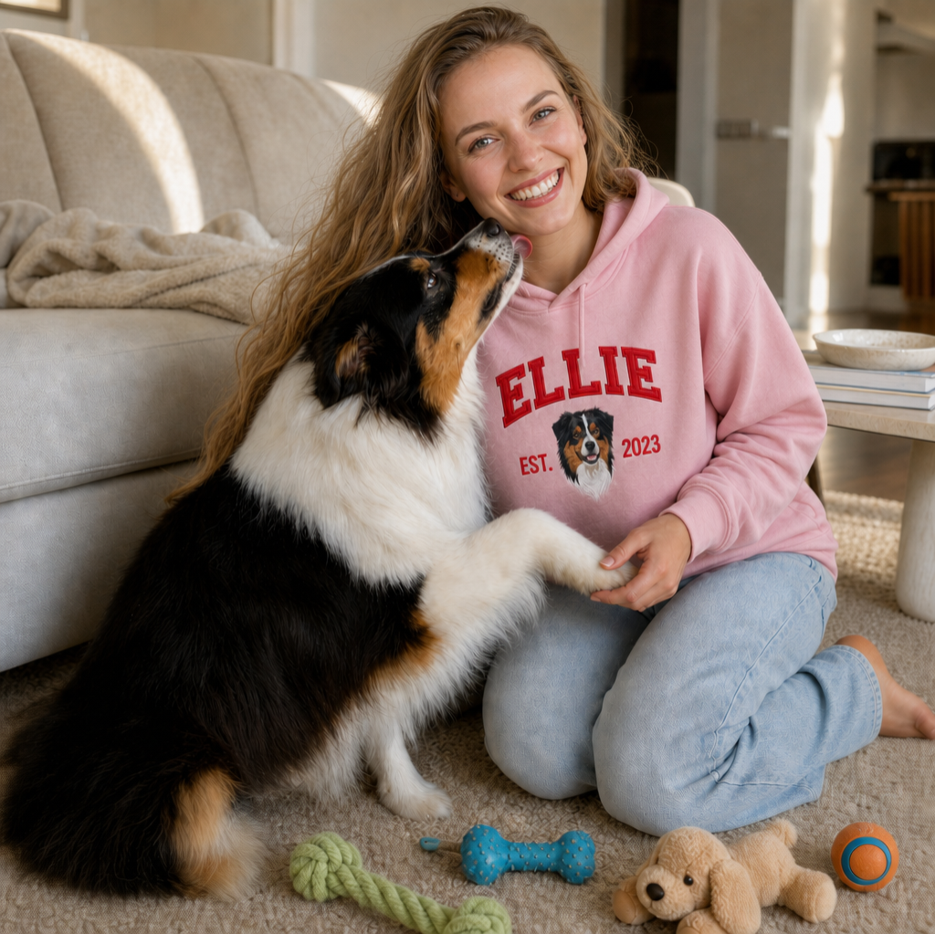 Custom College Embroidered Pet Portrait Hoodie
