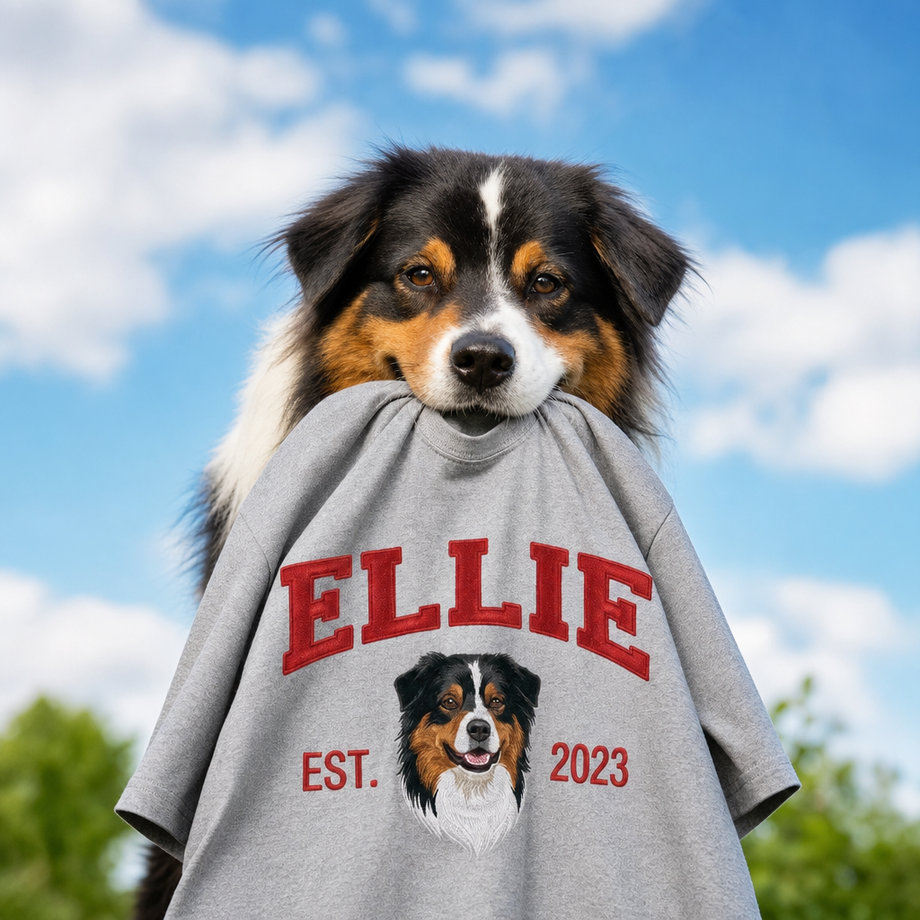 Custom College Embroidered Pet Portrait T-shirt