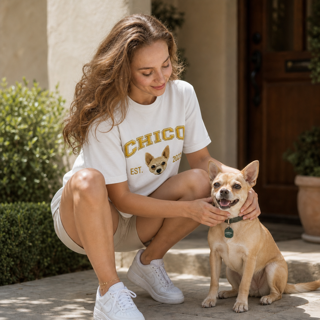 Custom College Embroidered Pet Portrait T-shirt