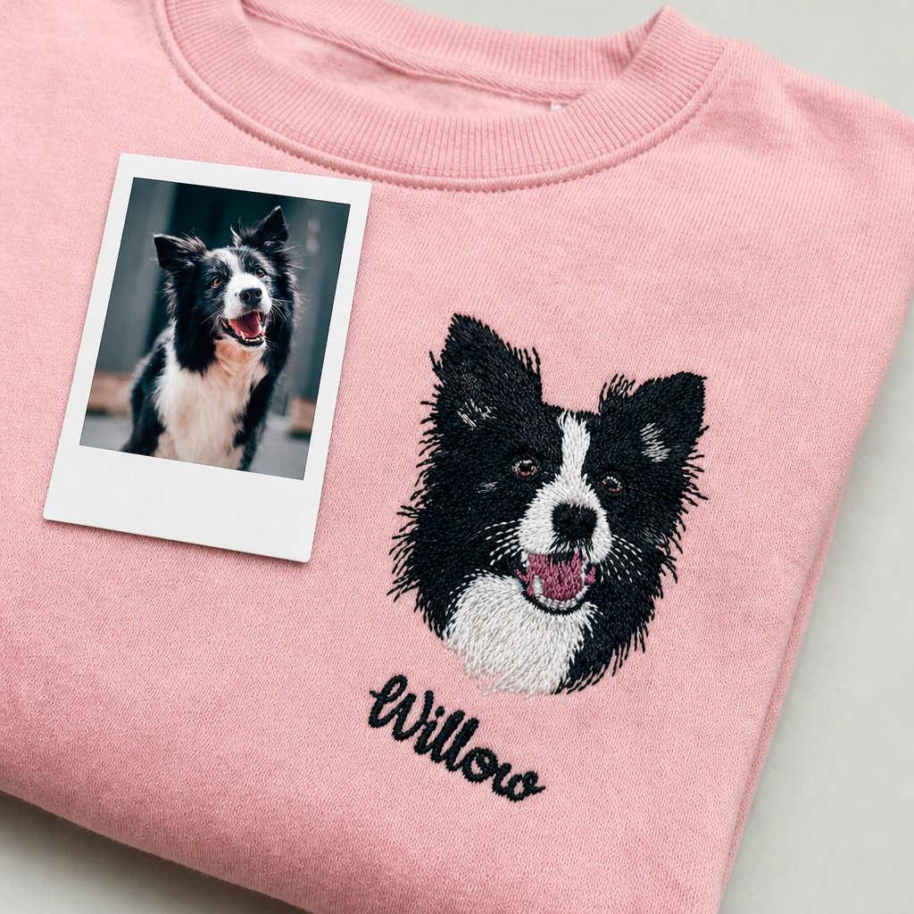 Custom Full-Color Embroidered Pet Portrait Sweatshirt