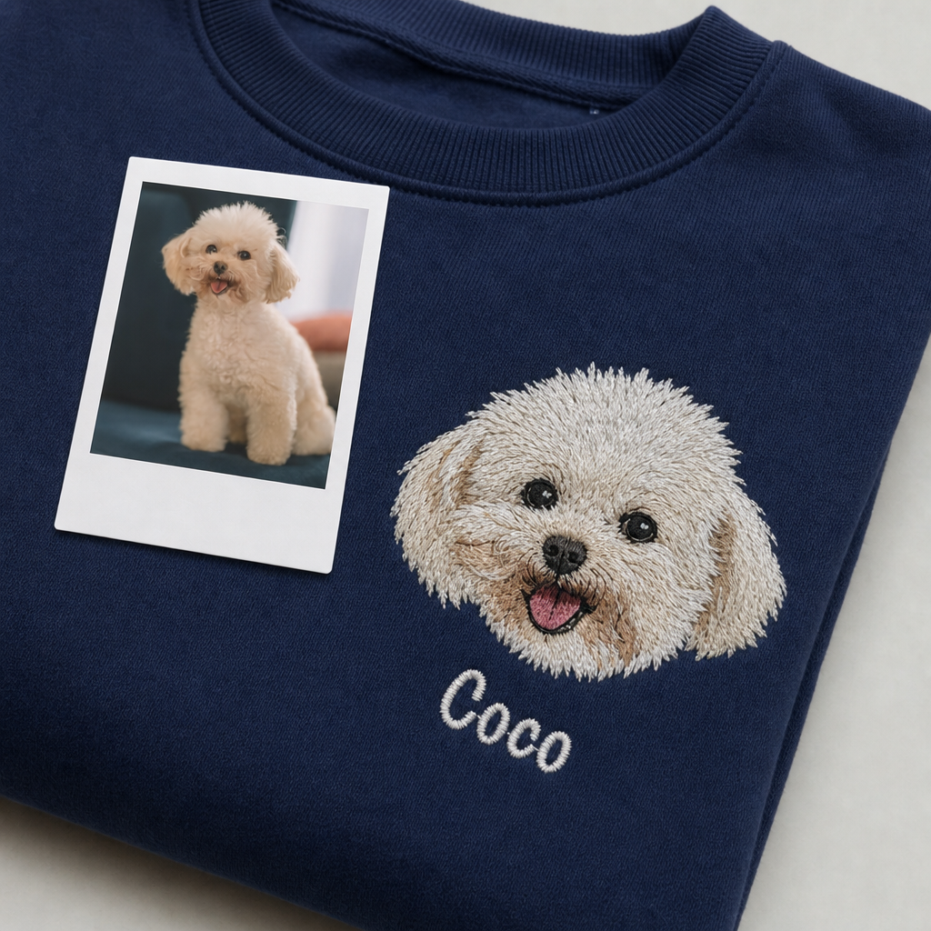 Custom Full-Color Embroidered Pet Portrait Sweatshirt