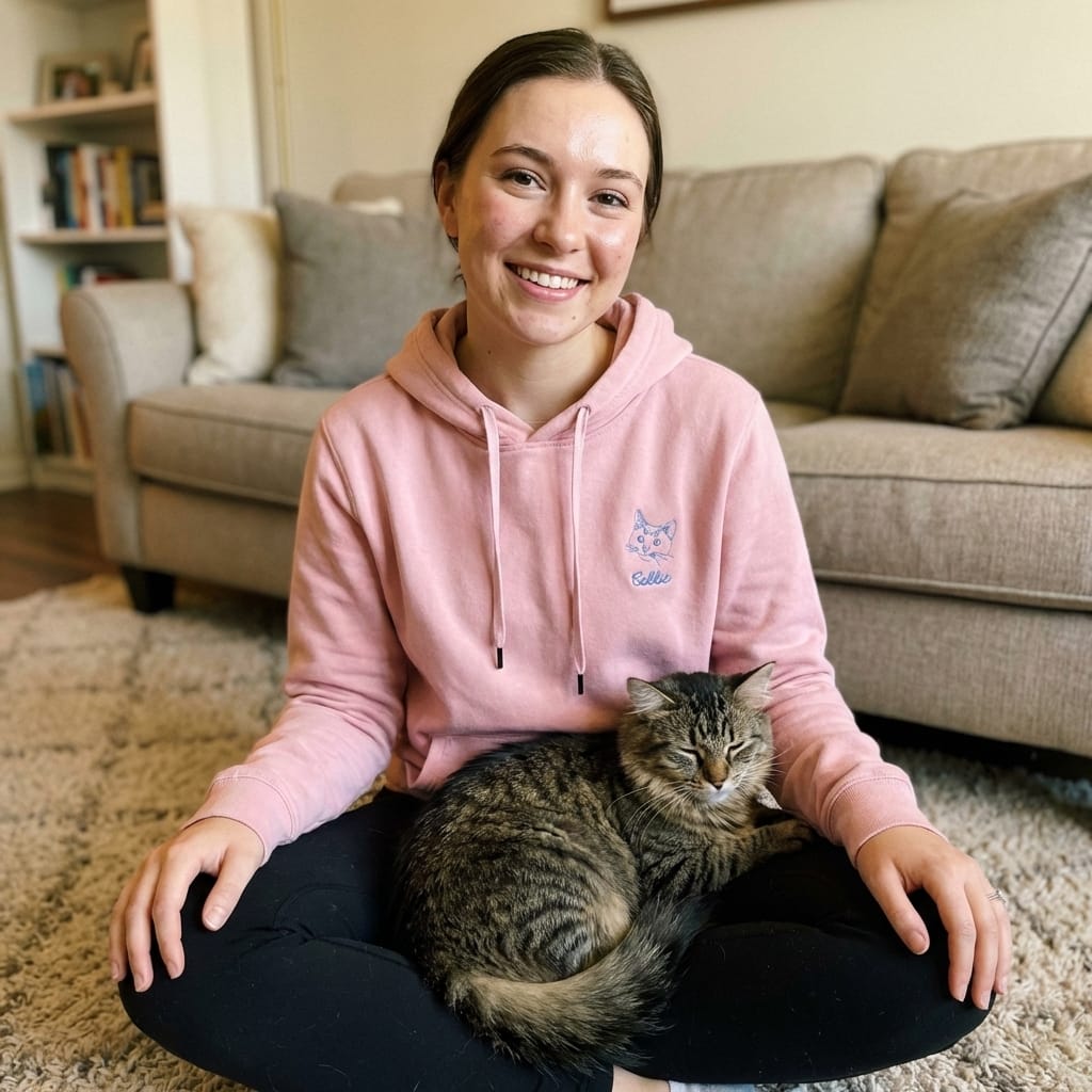 Custom Outline Embroidered Cat Portrait Hoodie, Sweatshirt