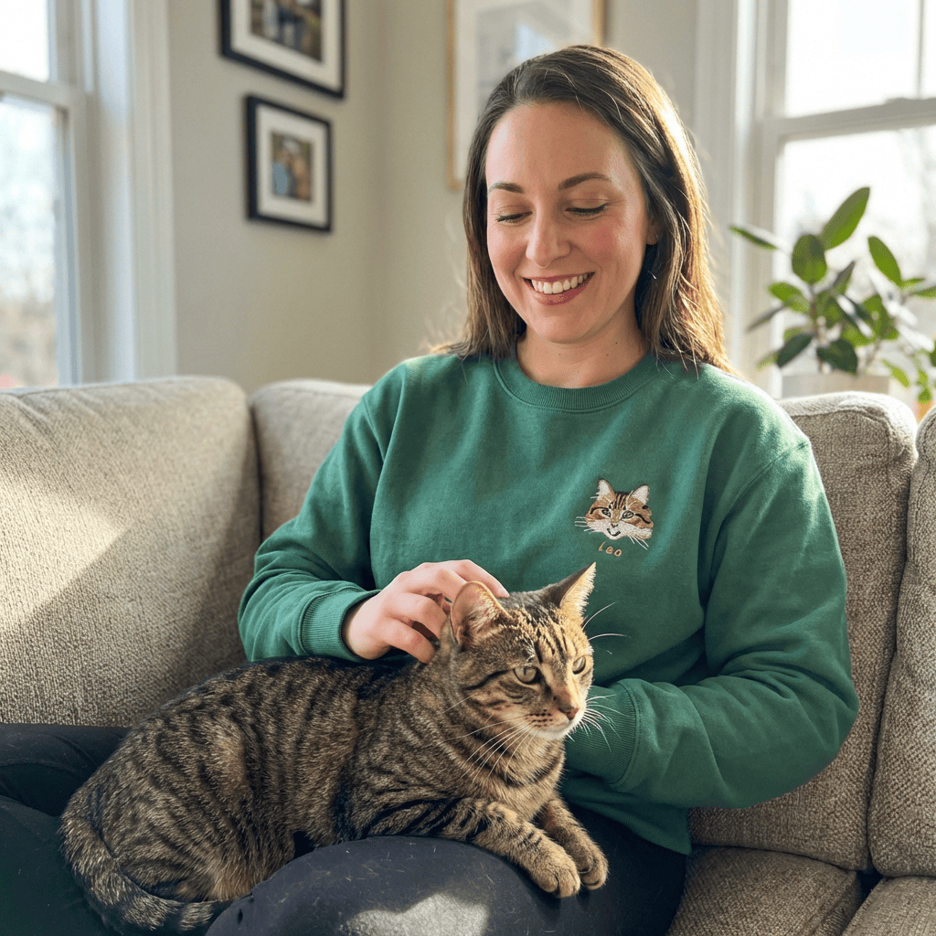 Custom Full-Color Embroidered Cat Portrait Hoodie, Sweatshirt