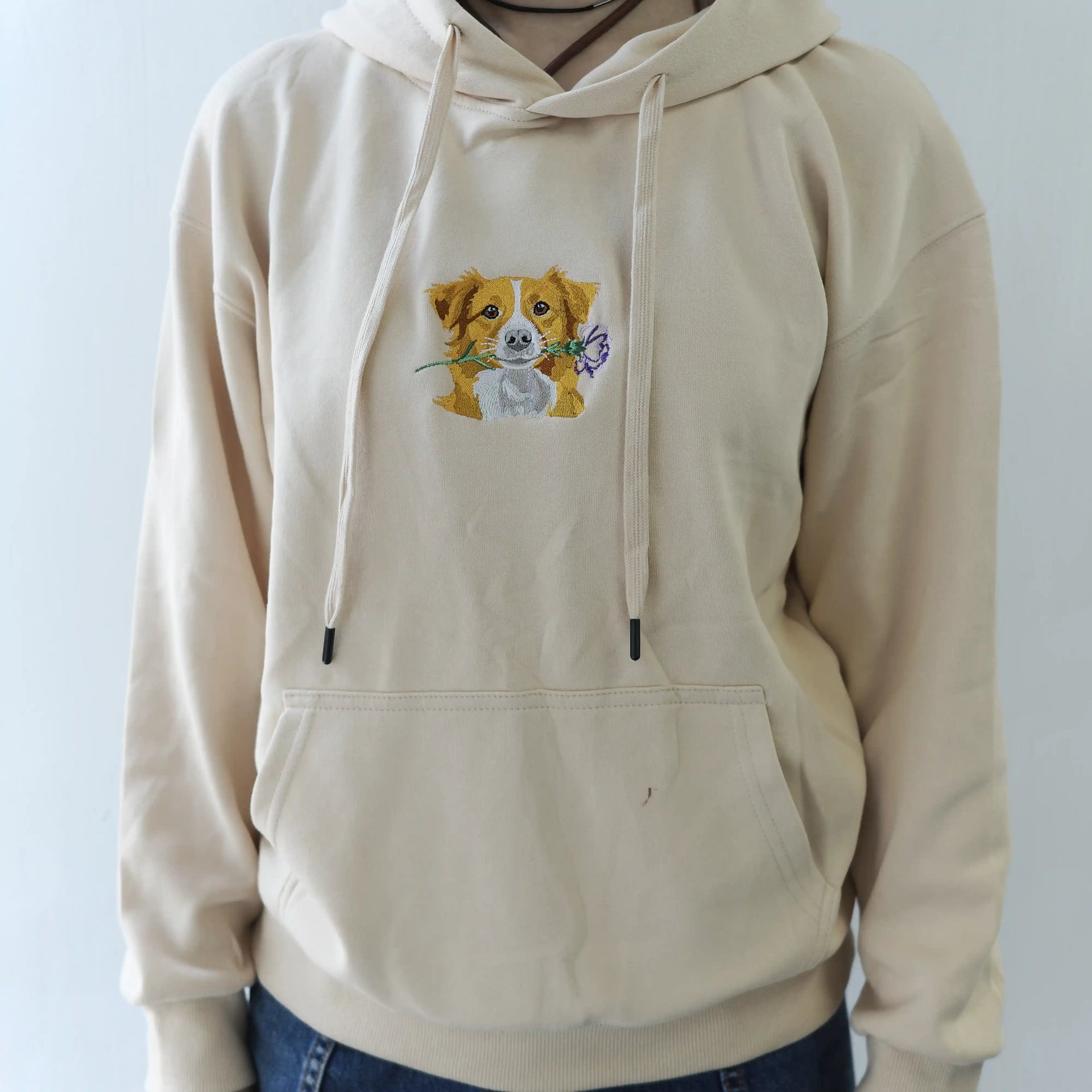 Custom Full-Color Embroidered Dog Portrait Hoodie