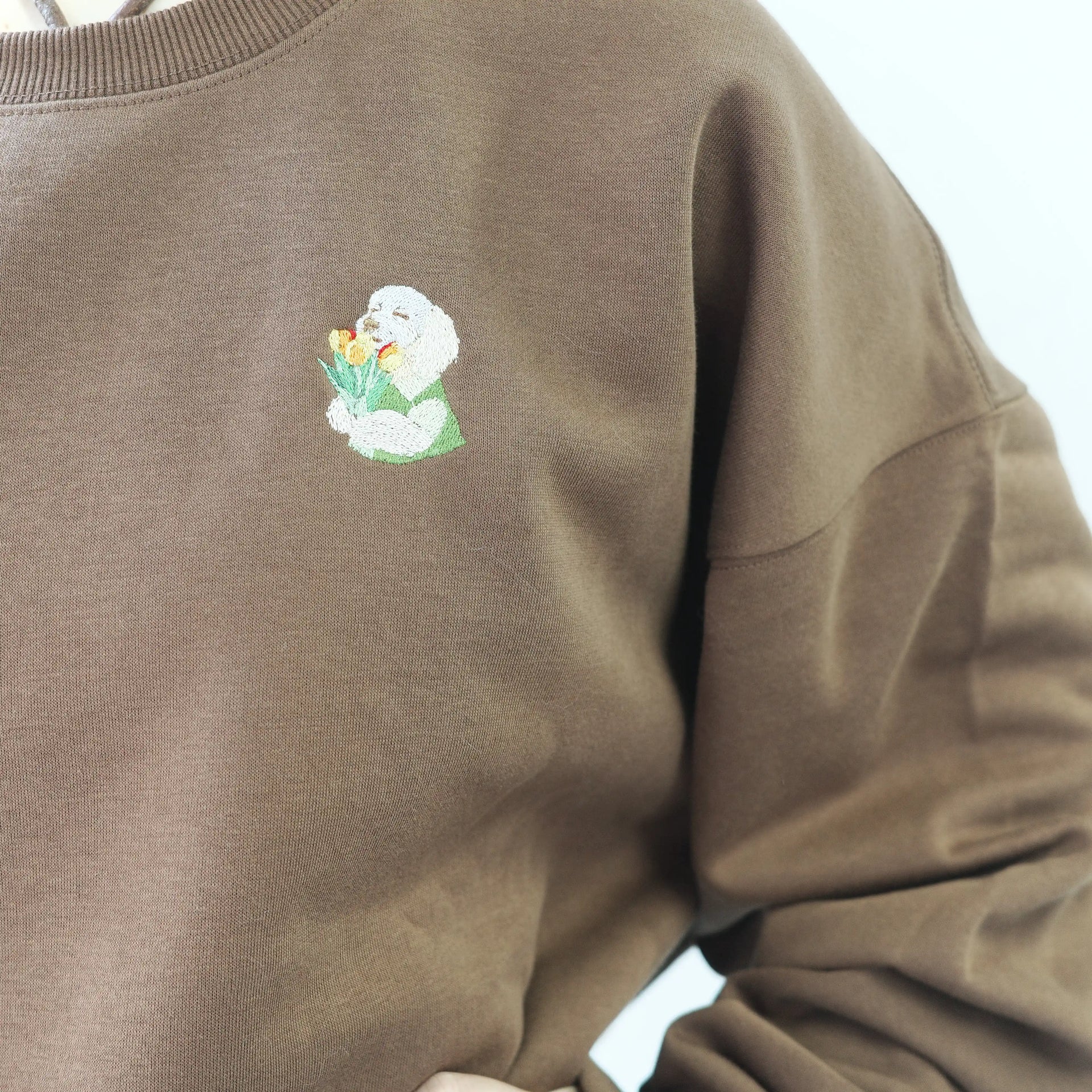 Custom Blooming Hug Embroidered Dog Portrait Sweatshirt, Hoodie