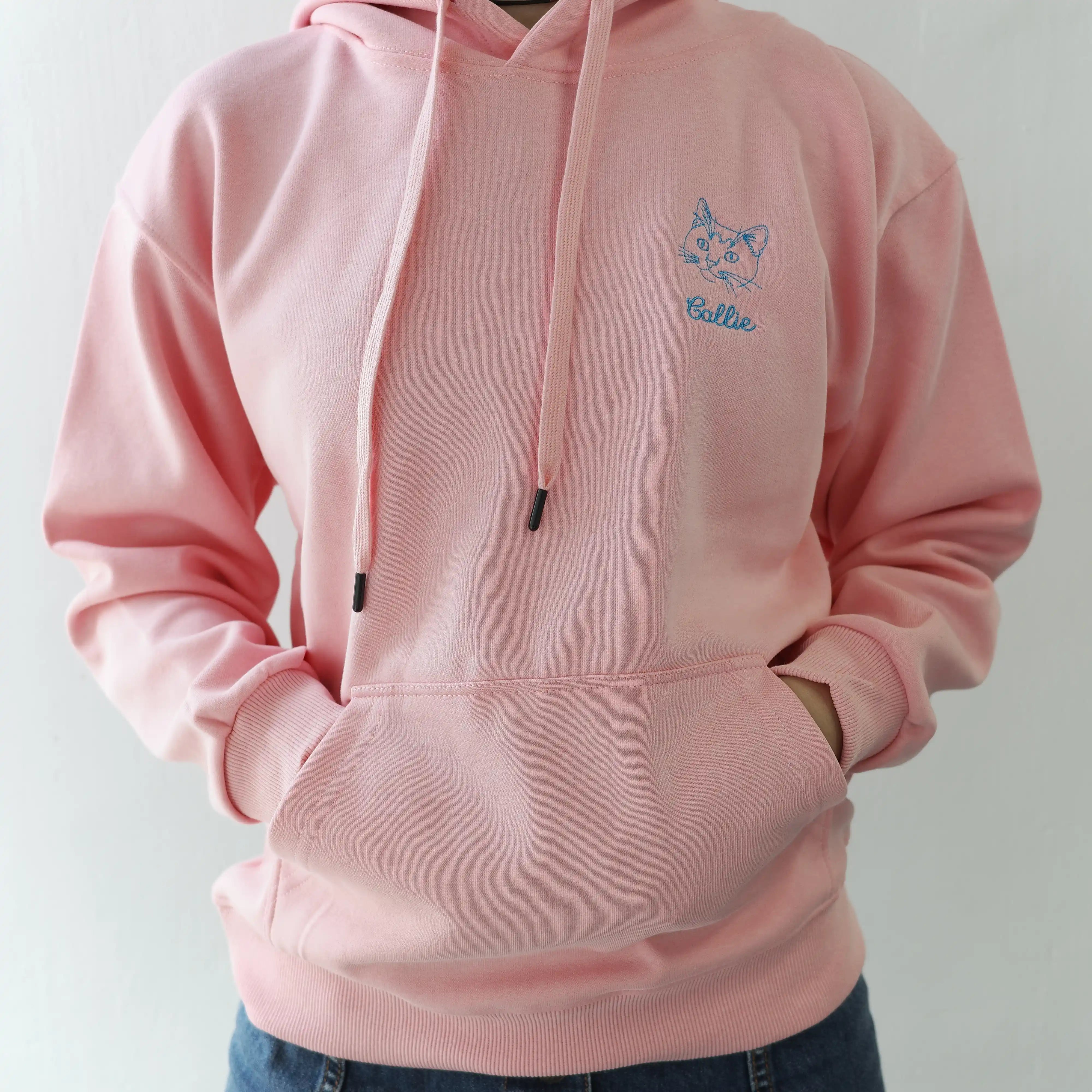 Custom Outline Embroidered Cat Portrait Hoodie, Sweatshirt