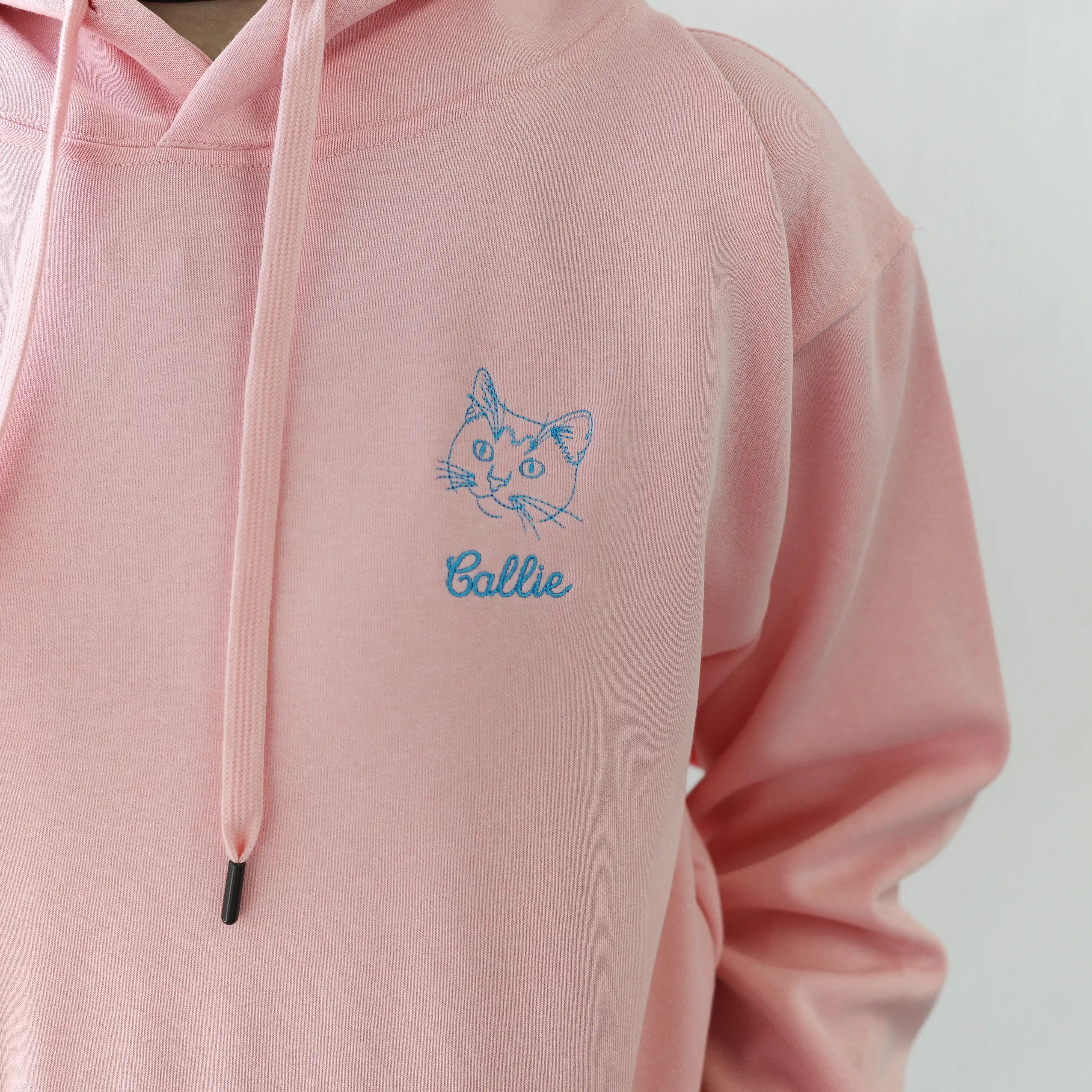 Custom Outline Embroidered Cat Portrait Hoodie, Sweatshirt