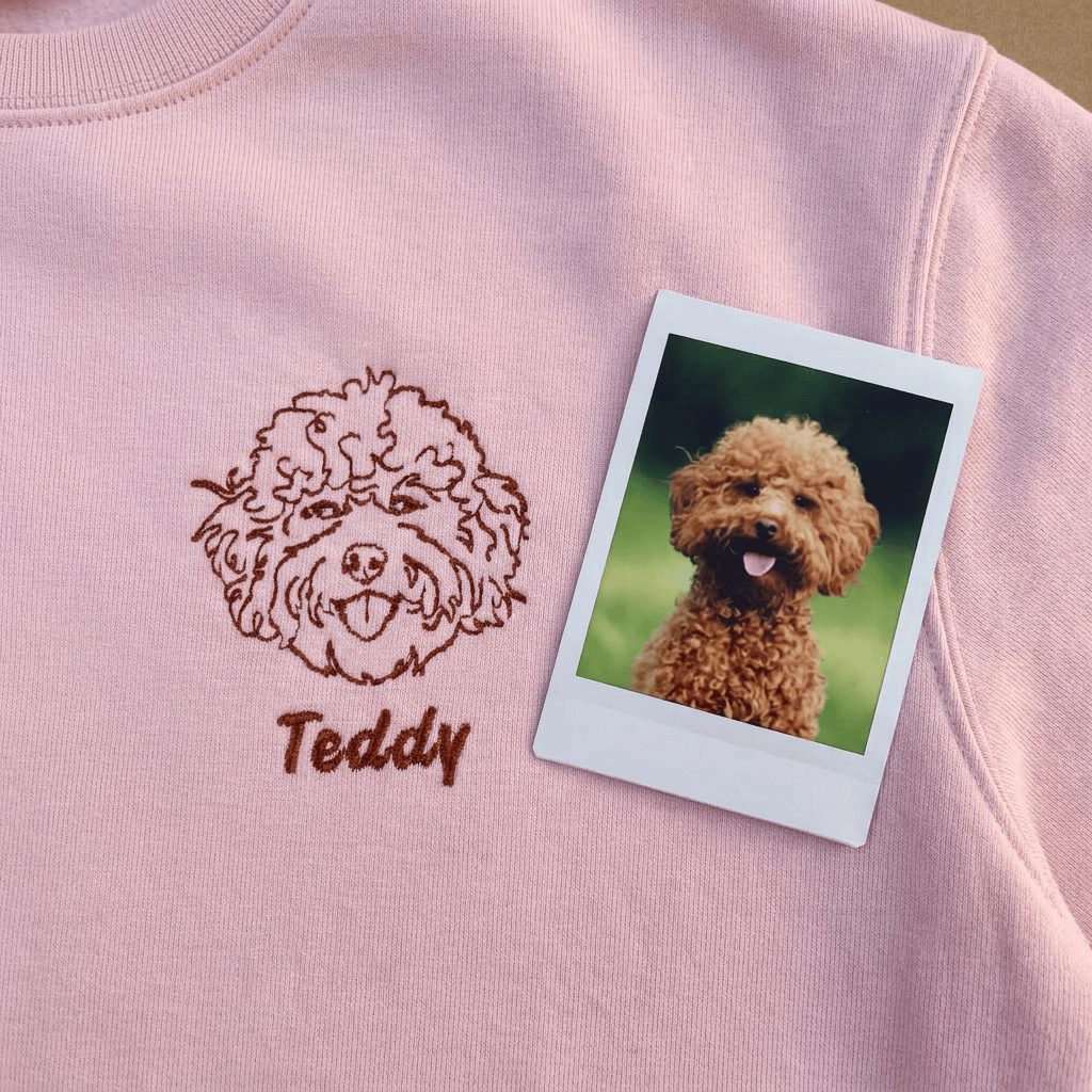 Custom Outline Embroidered Pet Portrait T-shirt