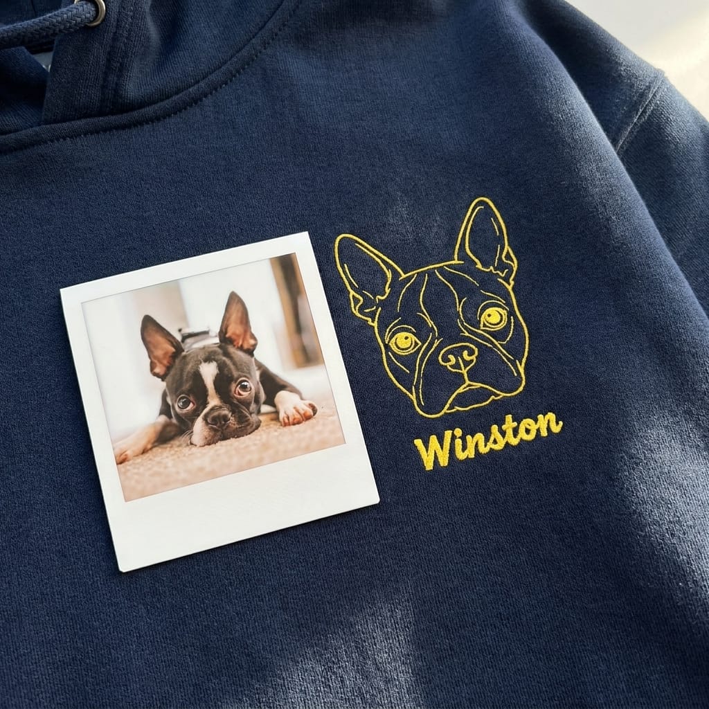 Custom Outline Embroidered Pet Portrait T-shirt