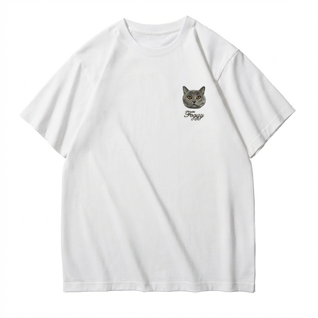 Custom Full-Color Embroidered Pet Portrait T-shirt