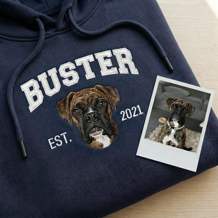 Custom College Embroidered Pet Portrait Hoodie
