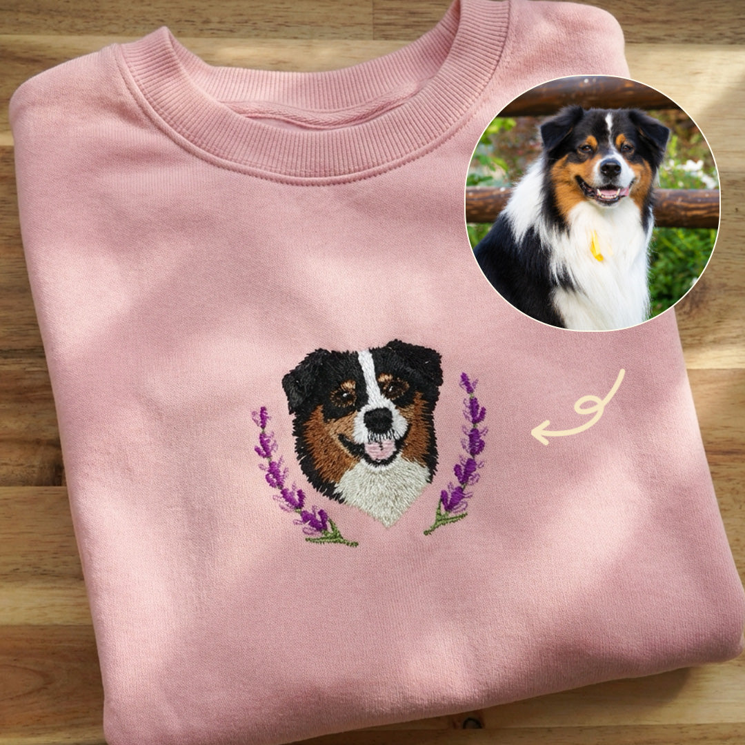 Custom Wildflower Embroidered Dog Portrait Hoodie, Sweatshirt