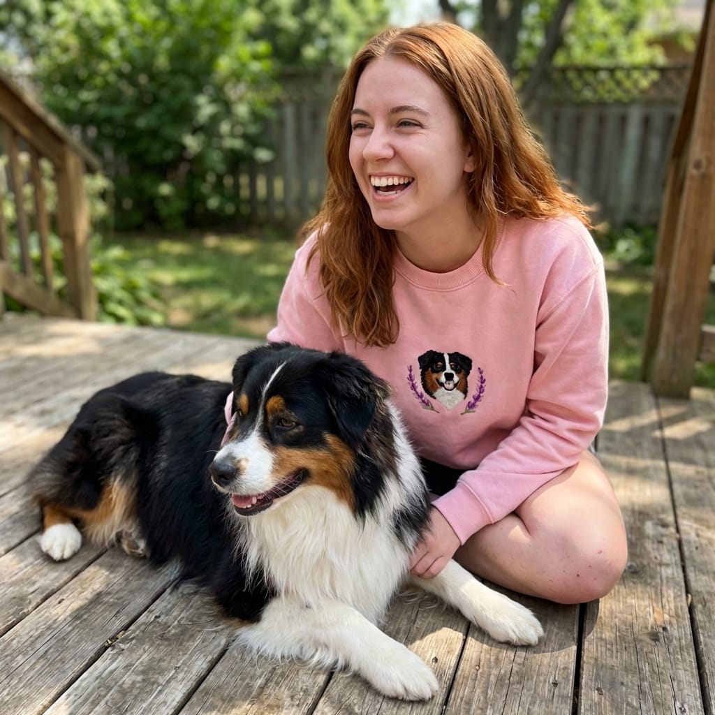 Custom Wildflower Embroidered Dog Portrait Hoodie, Sweatshirt
