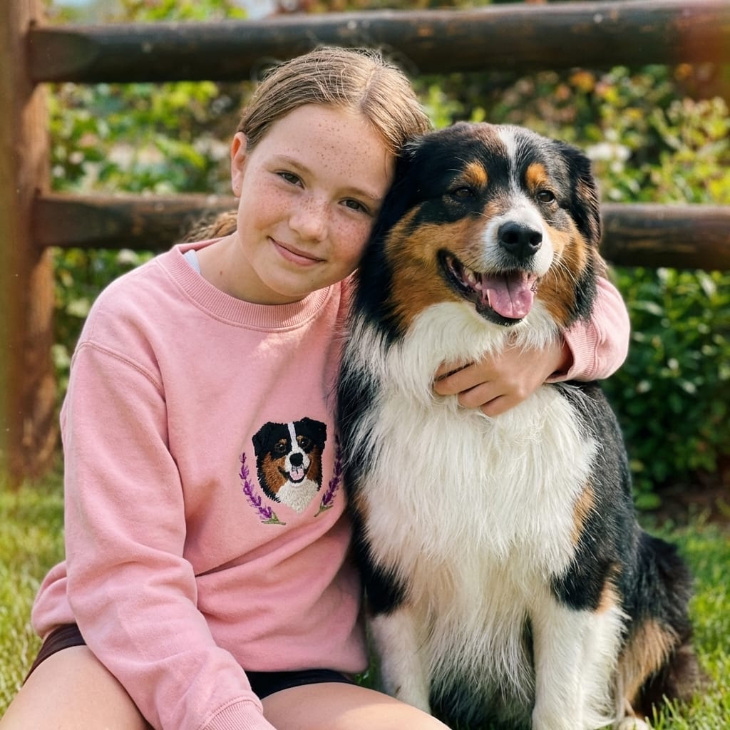 Custom Wildflower Embroidered Dog Portrait Hoodie, Sweatshirt