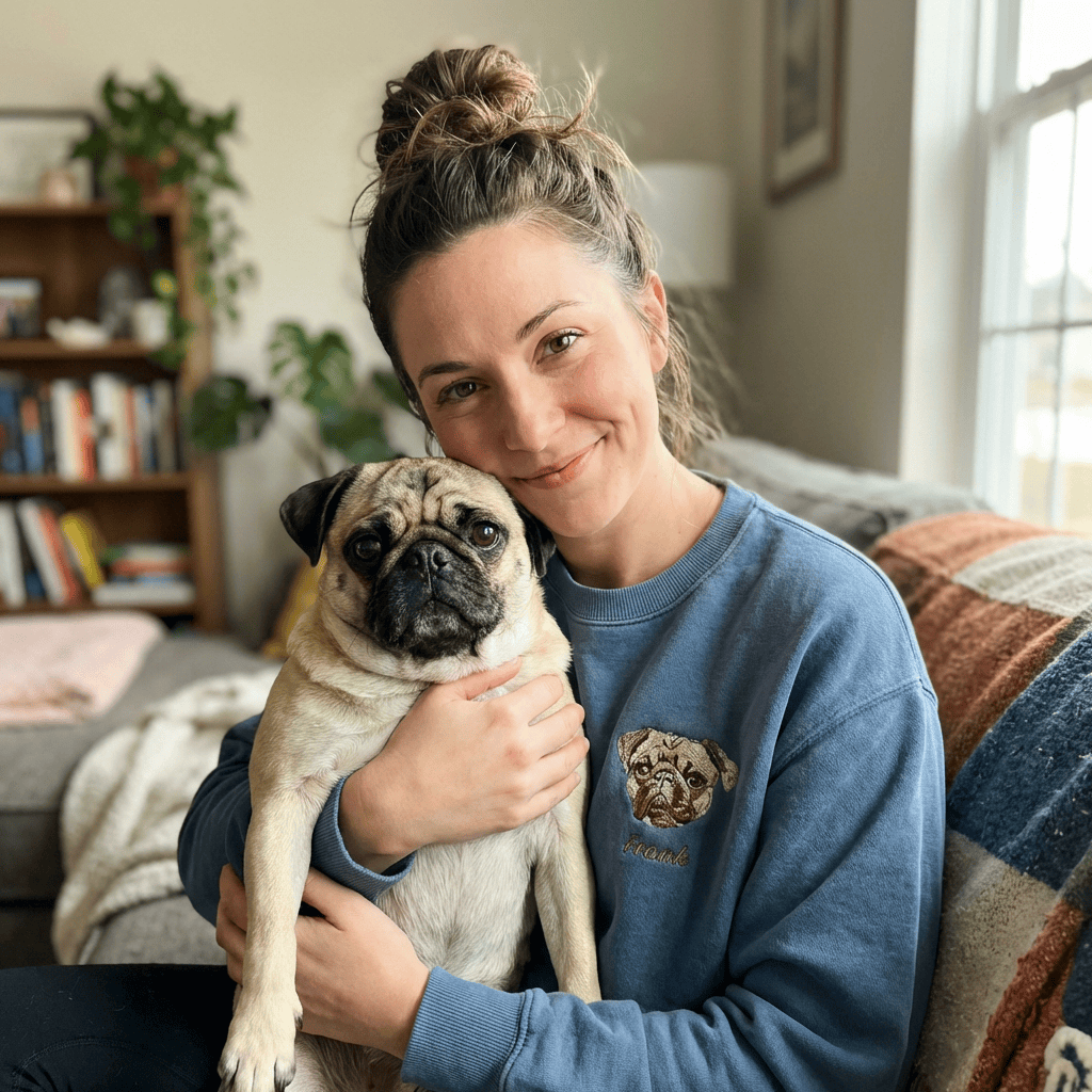 Custom Full-Color Embroidered Dog Portrait Sweatshirt
