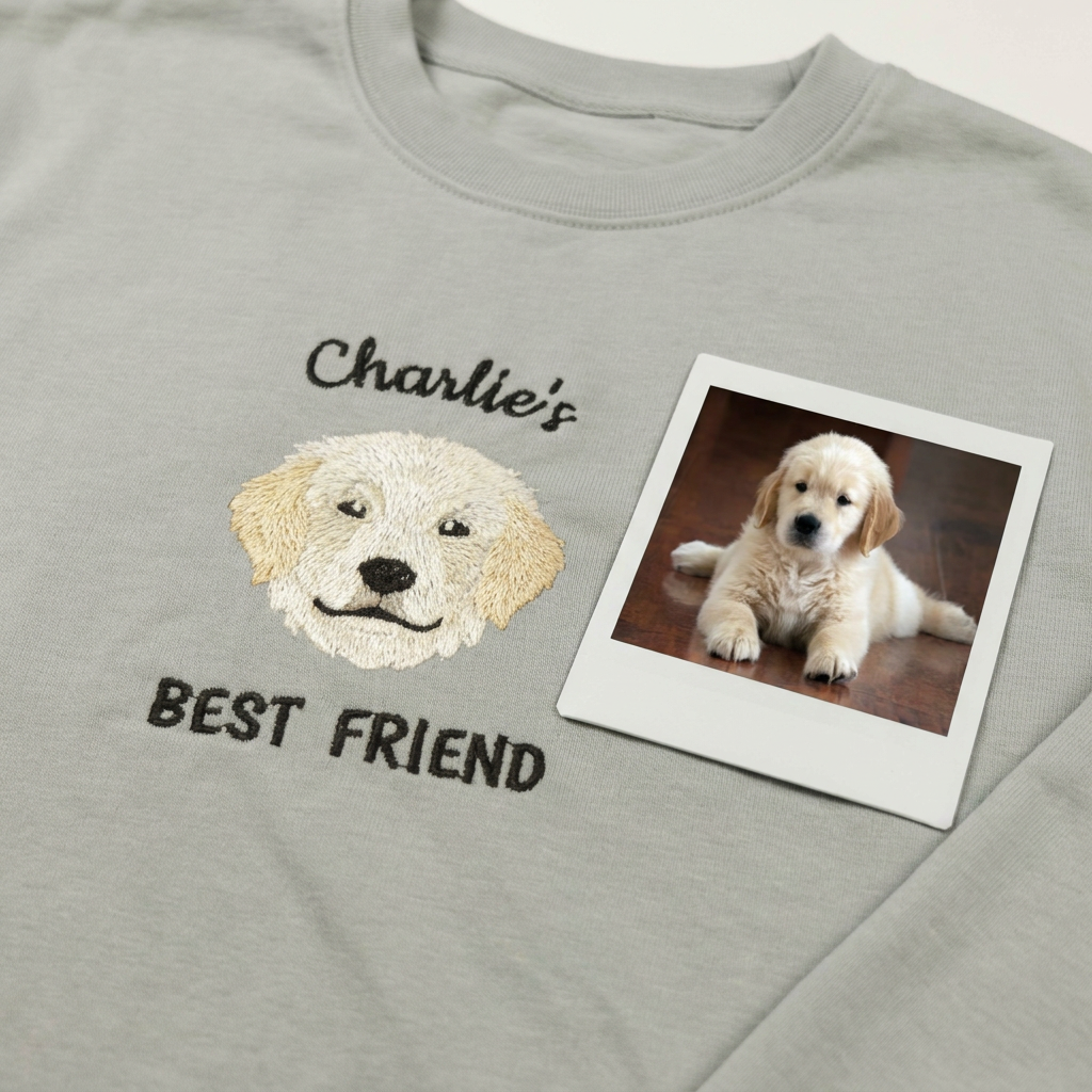 Custom Best Friend Embroidered Pet Portrait Sweatshirt