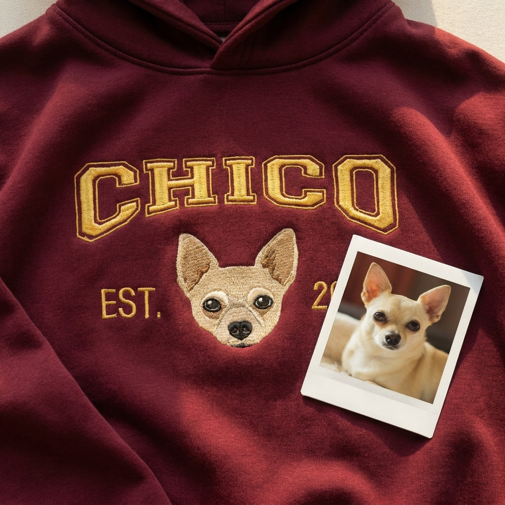 Custom College Embroidered Pet Portrait Hoodie
