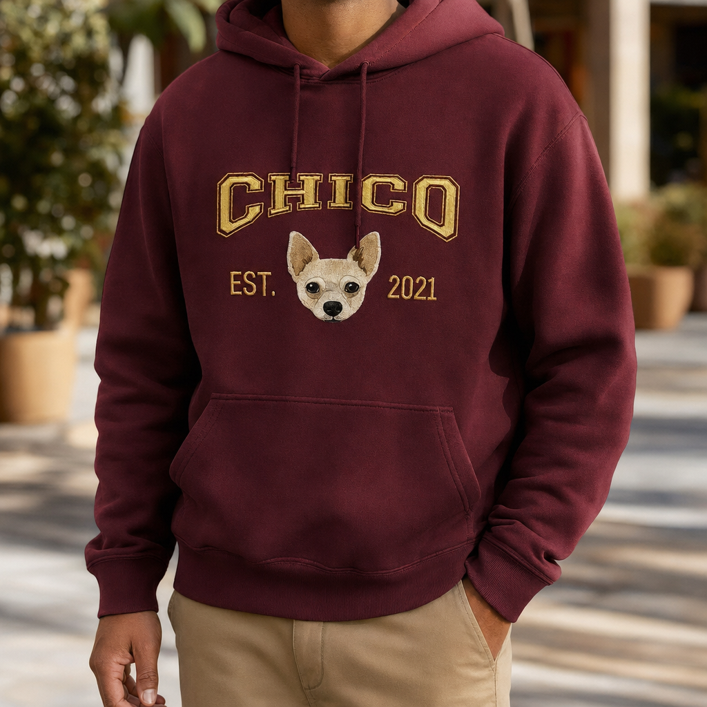 Custom College Embroidered Pet Portrait Hoodie