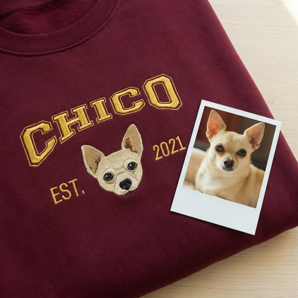 Custom College Embroidered Pet Portrait Sweatshirt