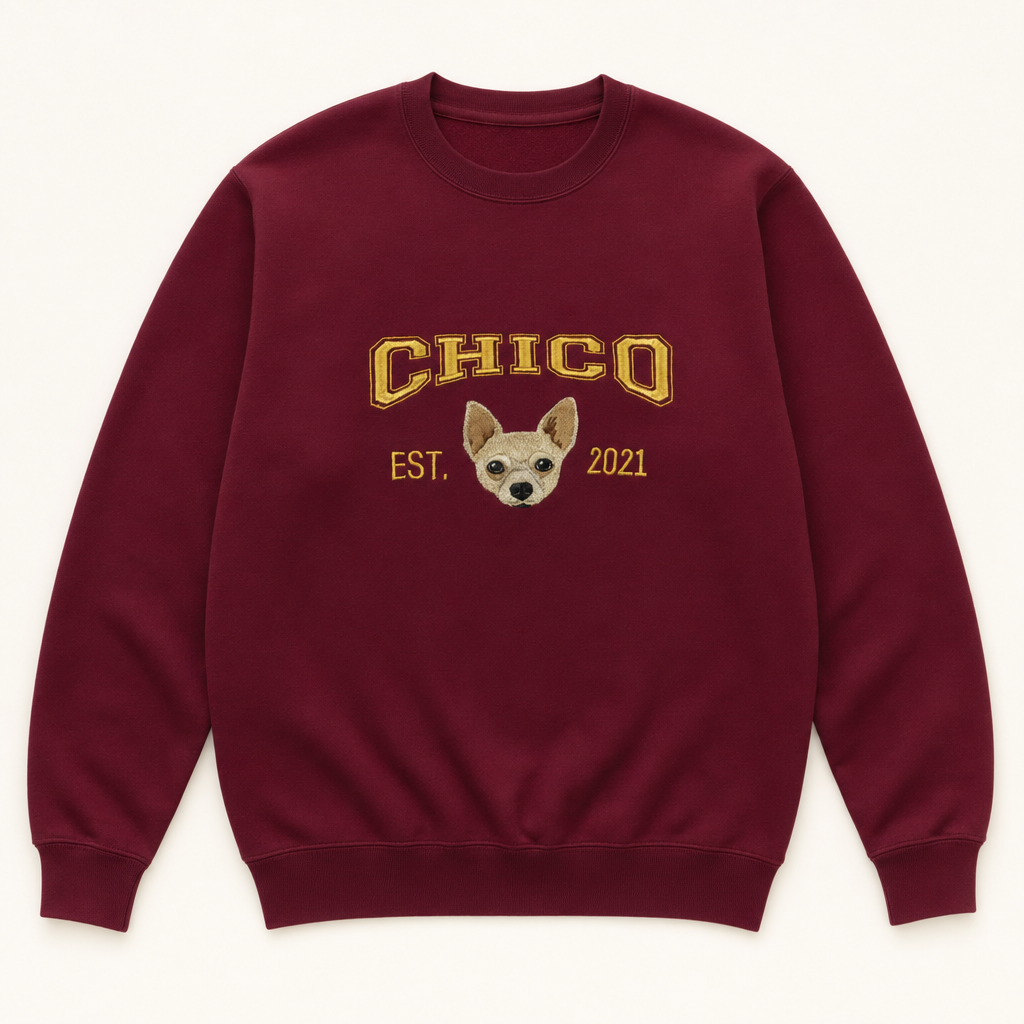 Custom College Embroidered Pet Portrait Sweatshirt