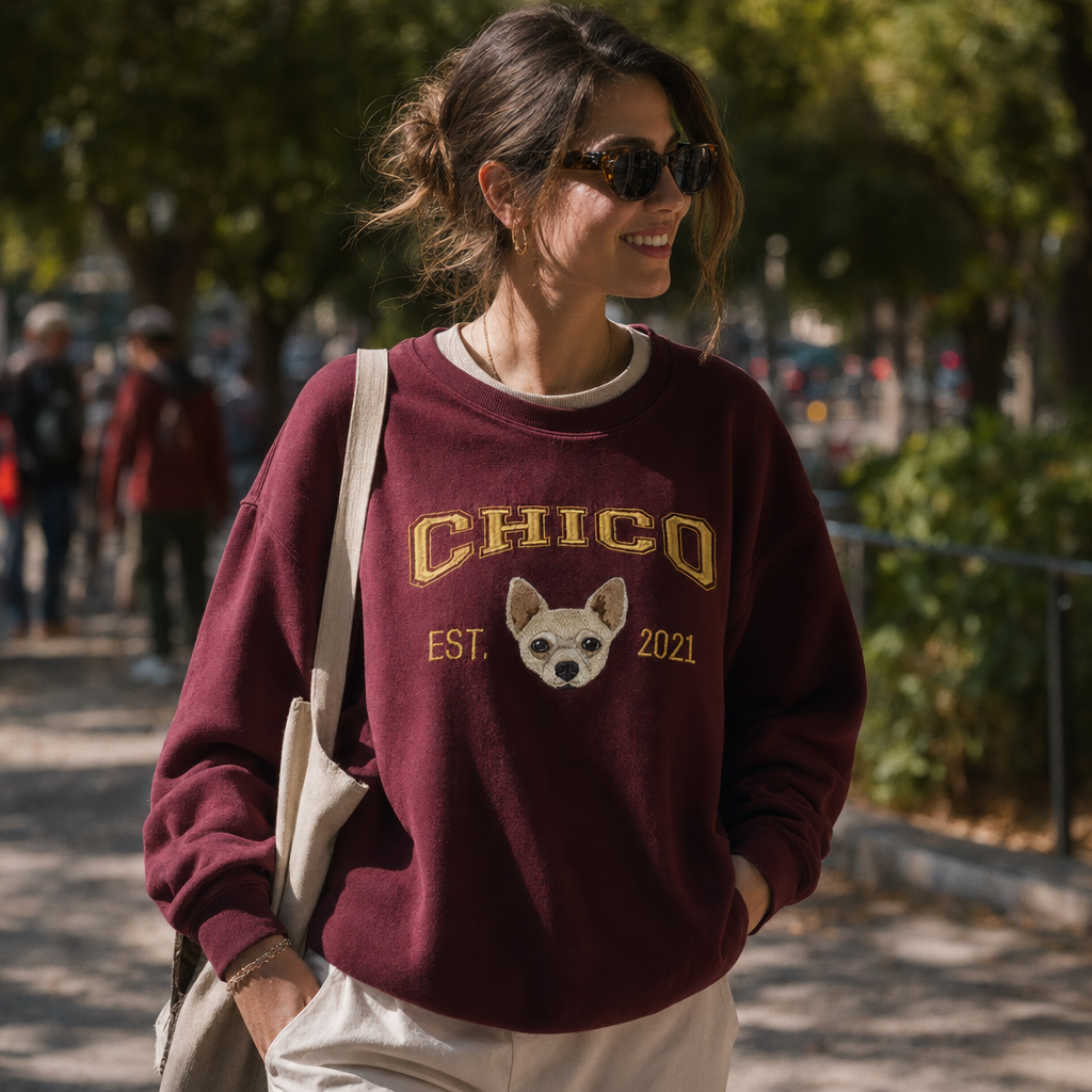 Custom College Embroidered Pet Portrait Sweatshirt
