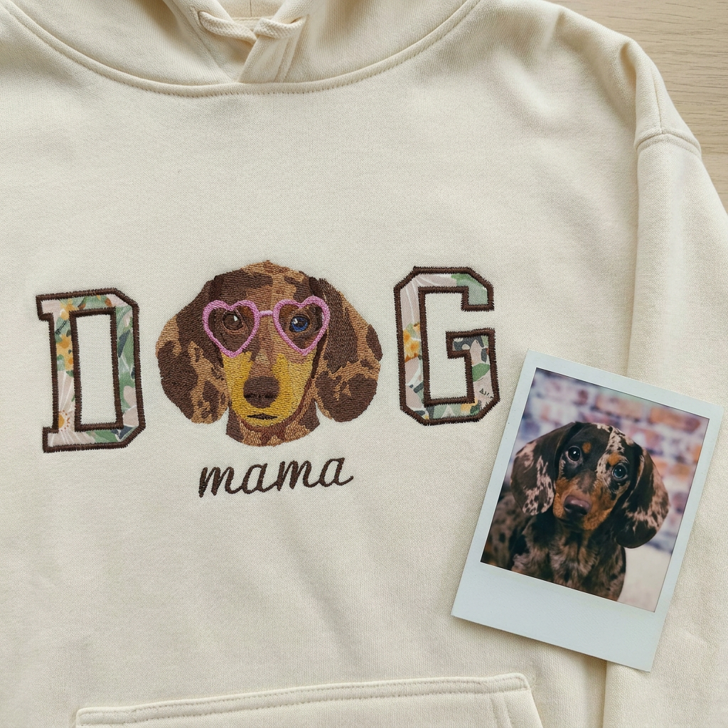 Custom DOG mama Embroidered Pet Portrait Hoodie