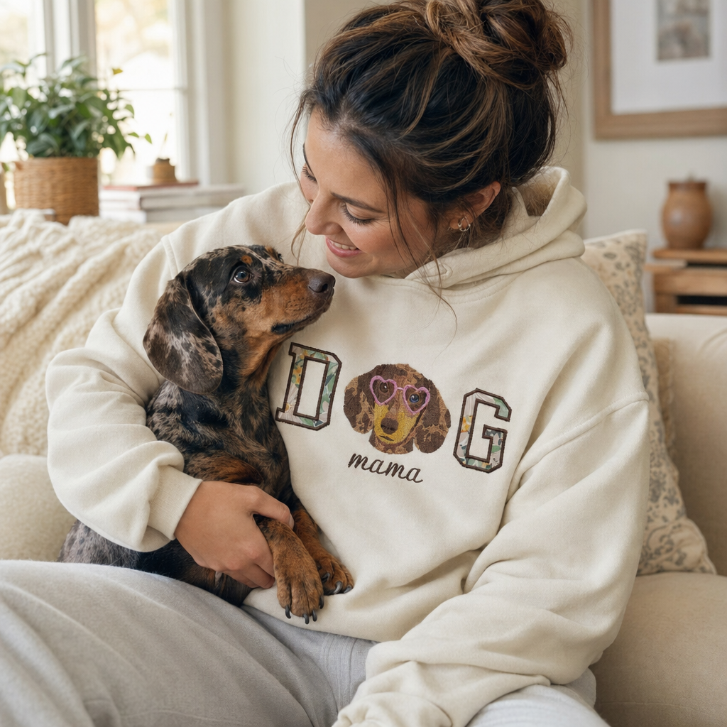 Custom DOG mama Embroidered Pet Portrait Hoodie