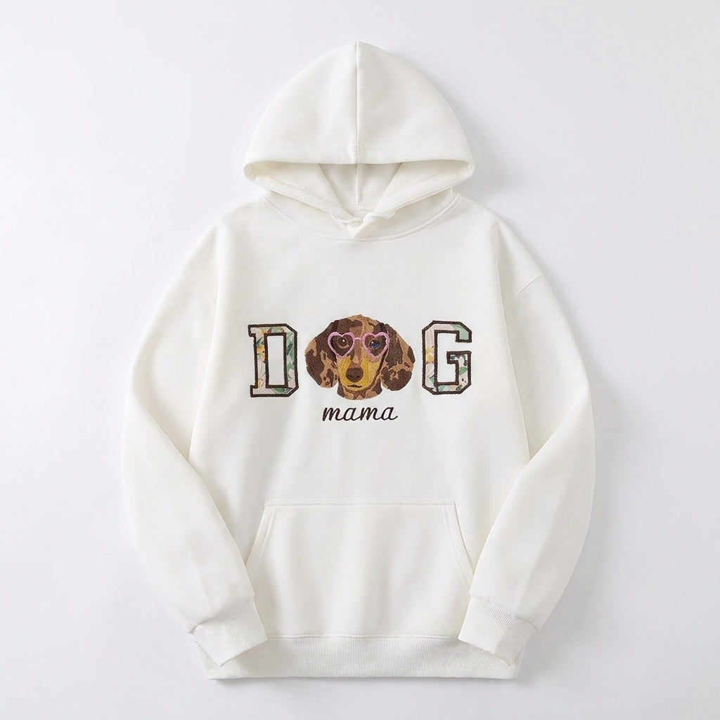 Custom DOG mama Embroidered Pet Portrait Hoodie