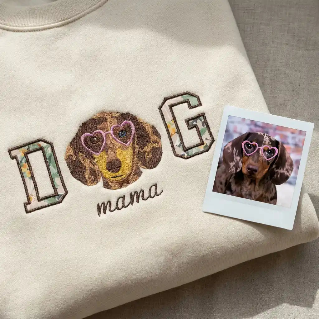 Custom DOG mama Embroidered Pet Portrait Sweatshirt