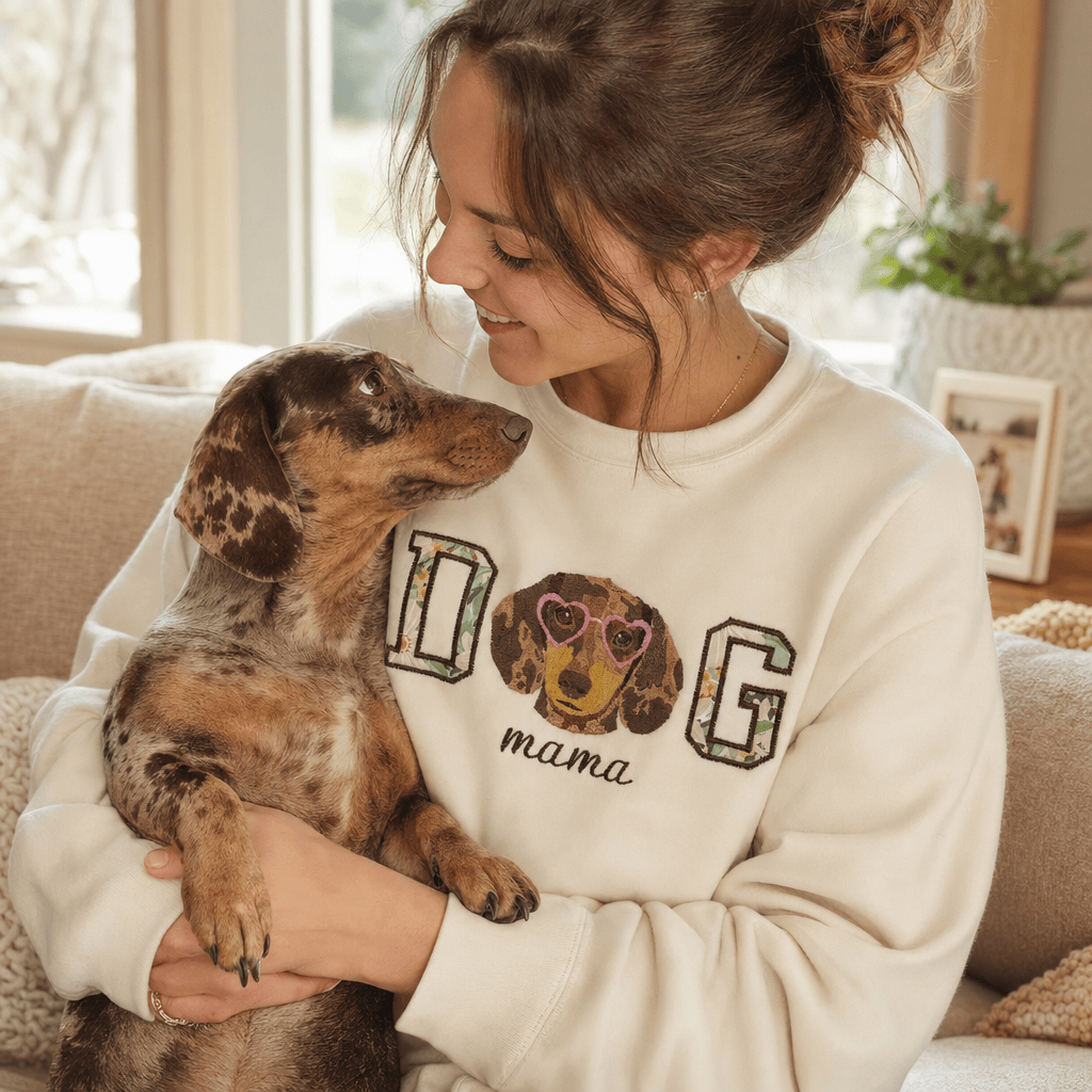 Custom DOG mama Embroidered Pet Portrait Sweatshirt